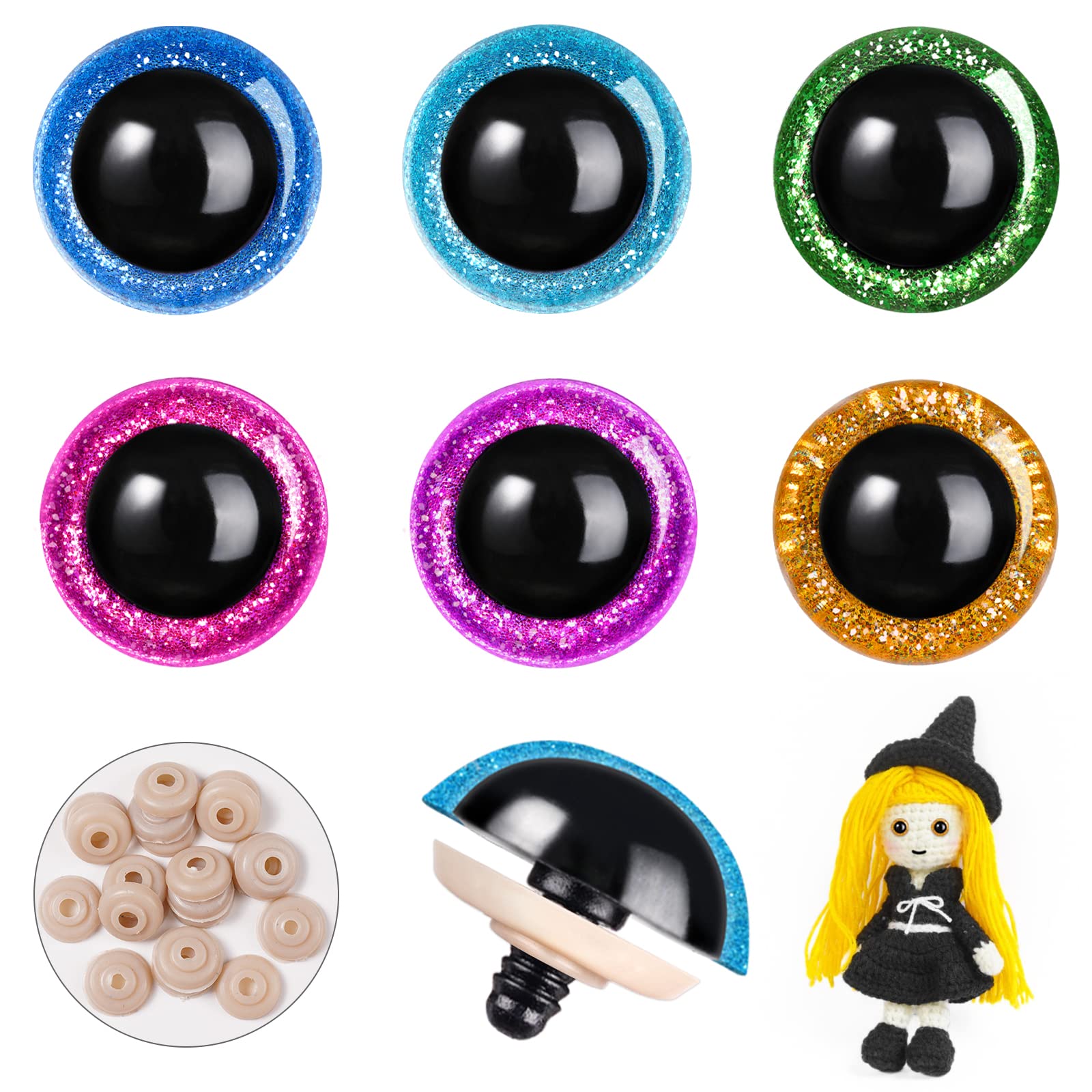 Safety Eyes 240pcs 16mm for Amigurumi with Washers 60 Pairs Glitter ...