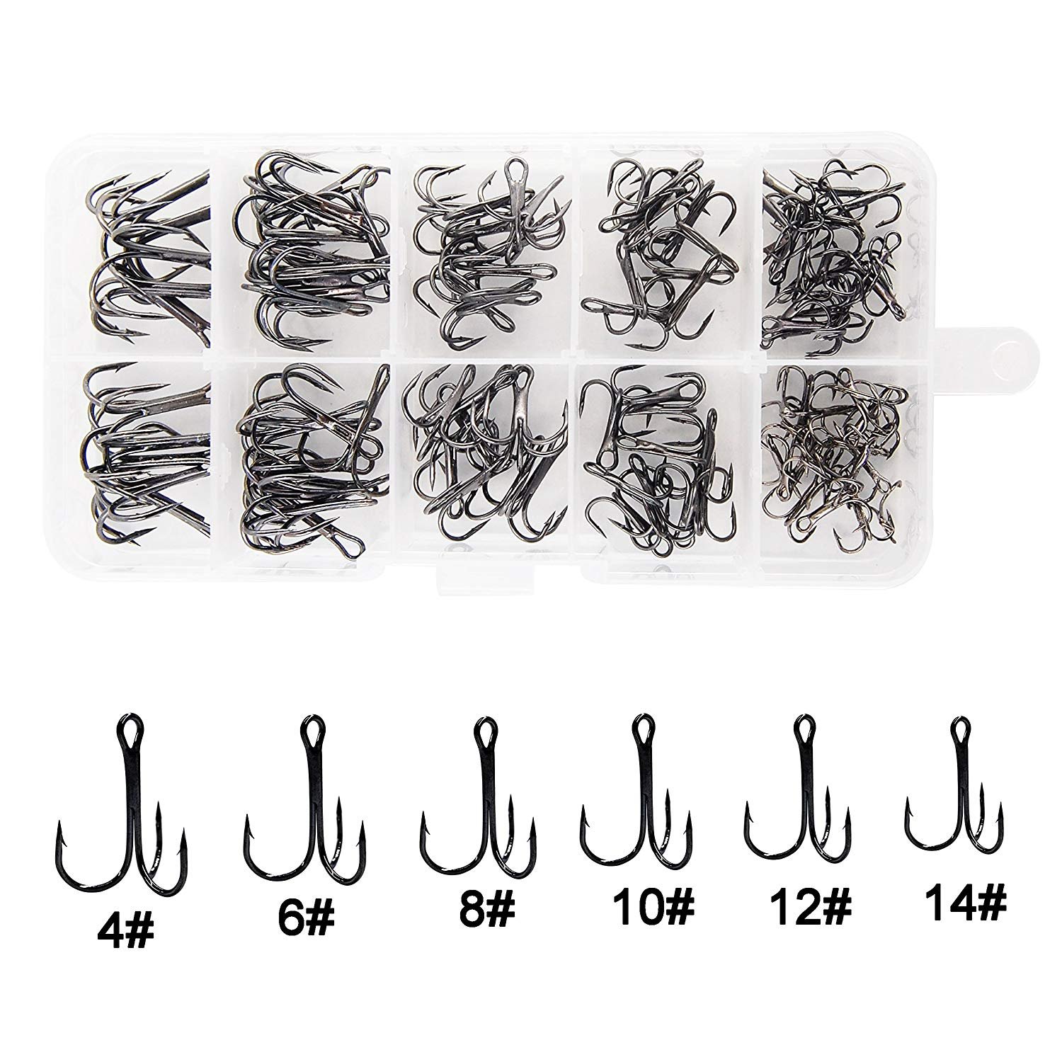 Fishing Treble Hooks Kit High Carbon Steel Hooks Strong Sharp Round Bend  for Lures Baits Saltwater