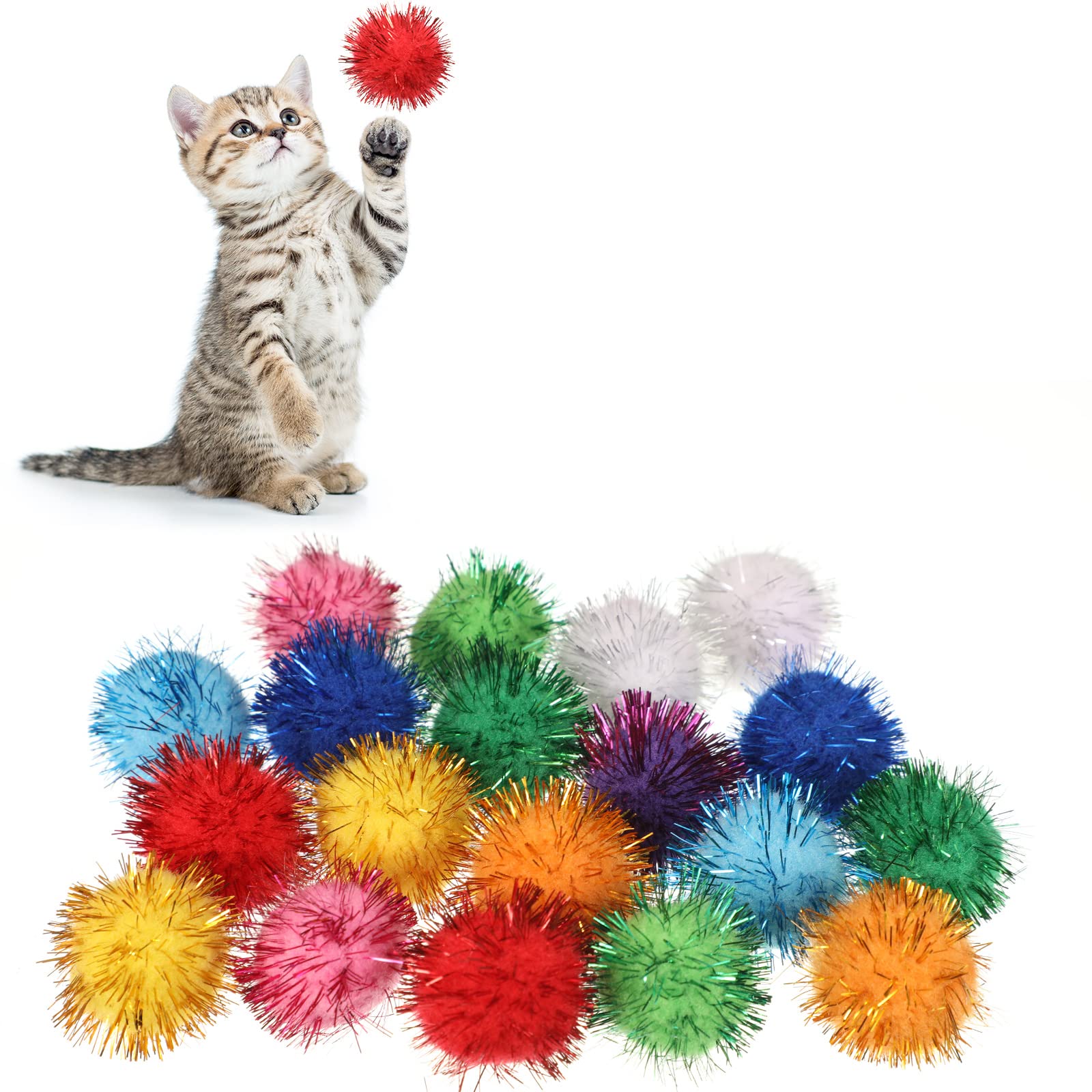 120 Pieces Cat Toys Balls Assorted Color Cat Glitter Pom pom Balls Cat  Balls Pet Cat Toy Ball Toy Cat Furry Interactive Toy Balls Christmas Balls  Party Balls 1.2 x 1.2 Inch Cute Style
