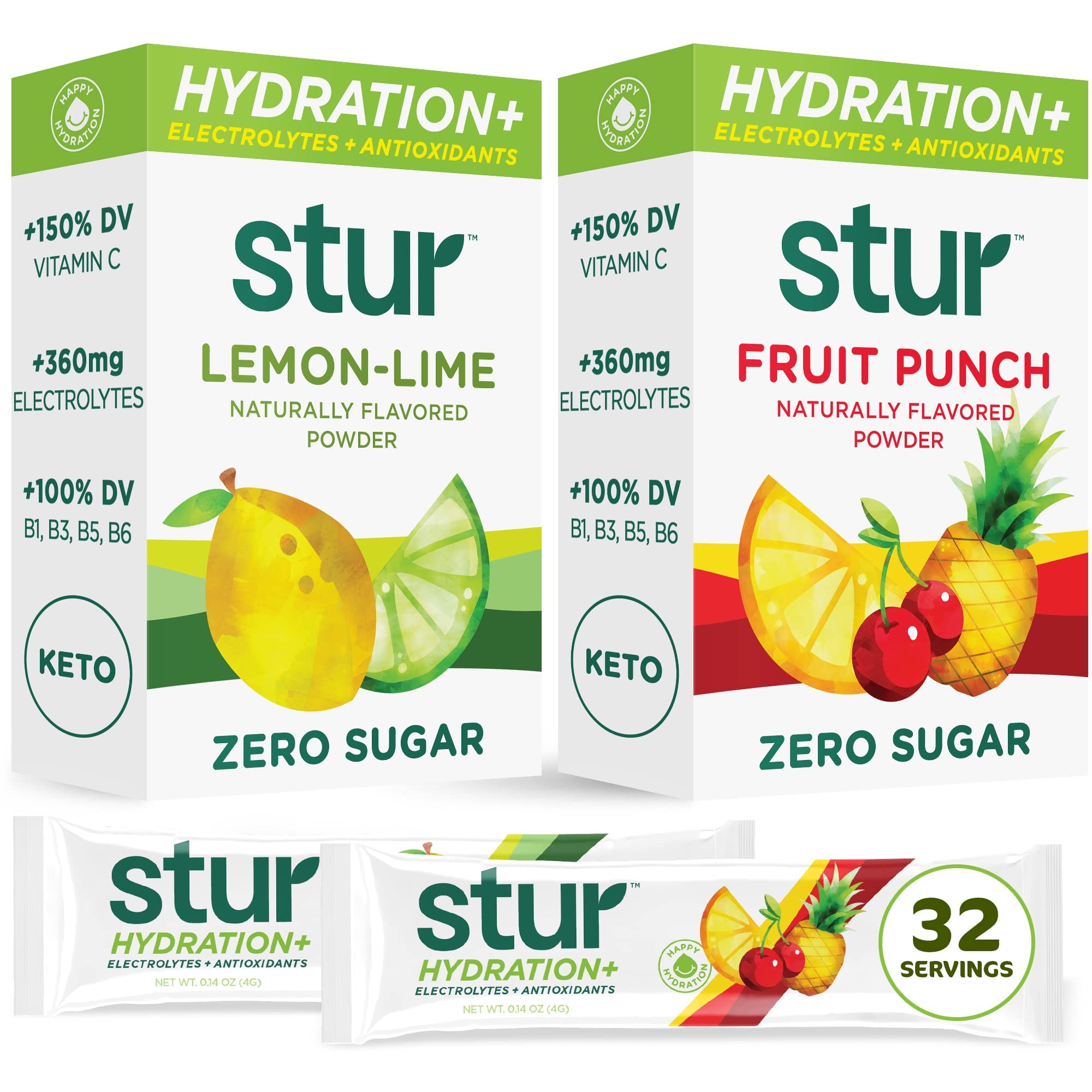 Stur Electrolyte Hydration Powder, Variety Pack, High Antioxidants & B  Vitamins, Sugar Free, Non-GMO, Daily Hydration & Workout Recovery, Keto, Paleo