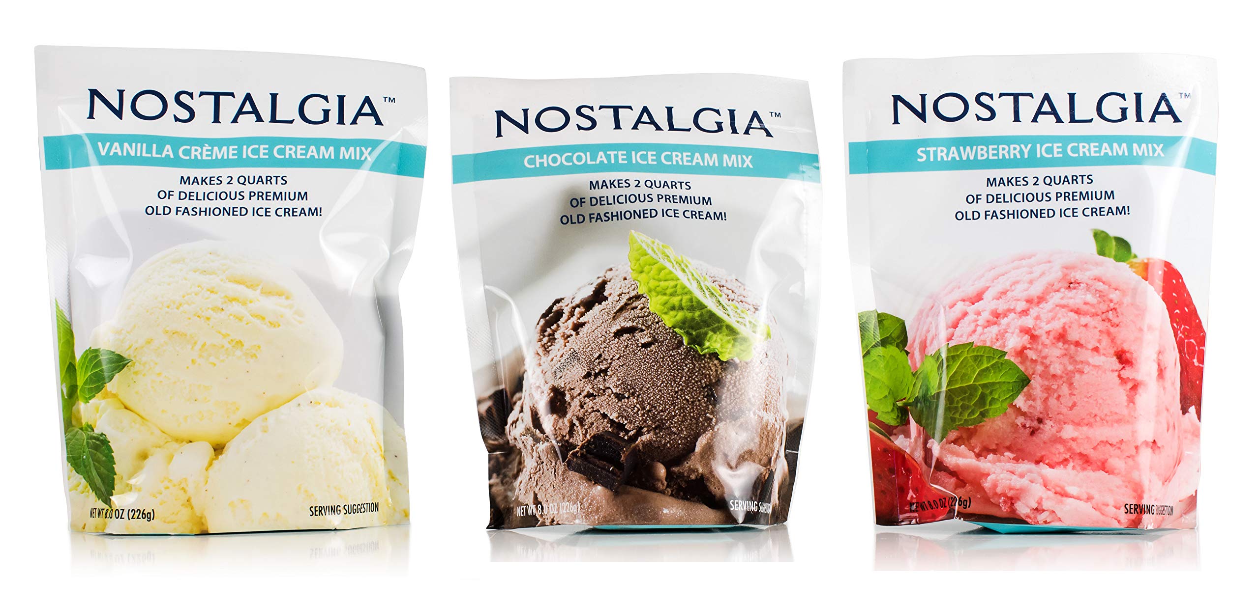 Nostalgia Ice Cream Mix. Vanilla, Chocolate and Strawberry. Each