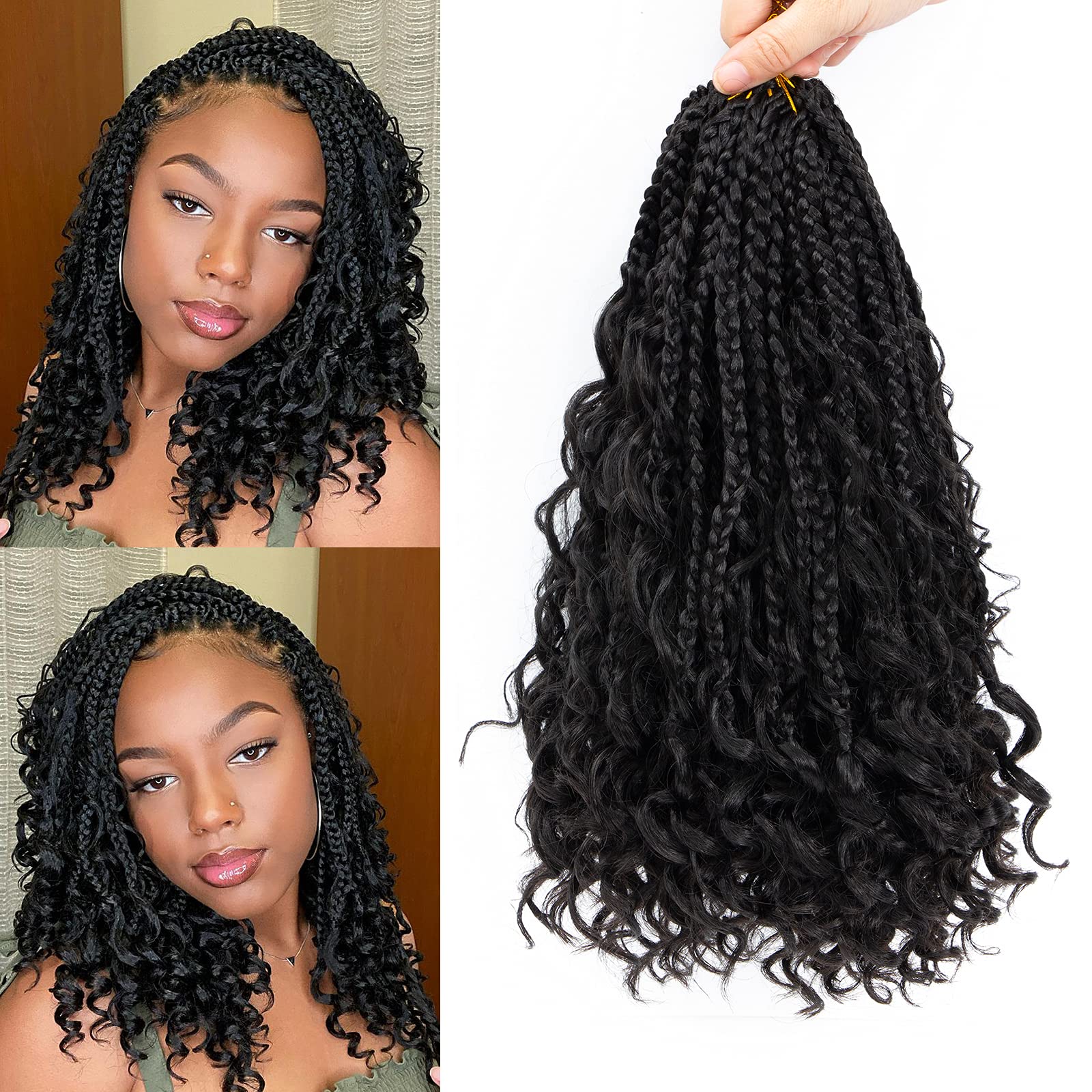 Boho Box Braids Crochet Hair 14 inch 8 Packs Box Braid Crochet Hair with  Curly Ends Goddess Box Braids Crochet Hair Extensions for Black Women(14 8  Packs, 1B#) 14 Inch(pack of 8) 1B#