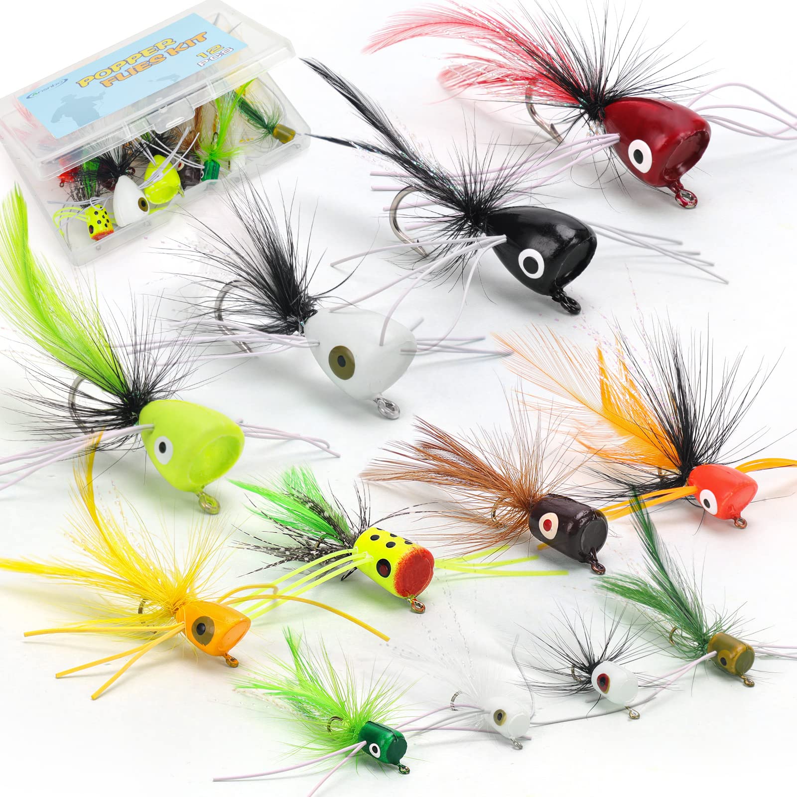 Ansnbo 12PCS Fly Fishing Popper Flies, Fly Popper Lures Bass Panfish  Bluegill Crappie Popping Bug Sunfish