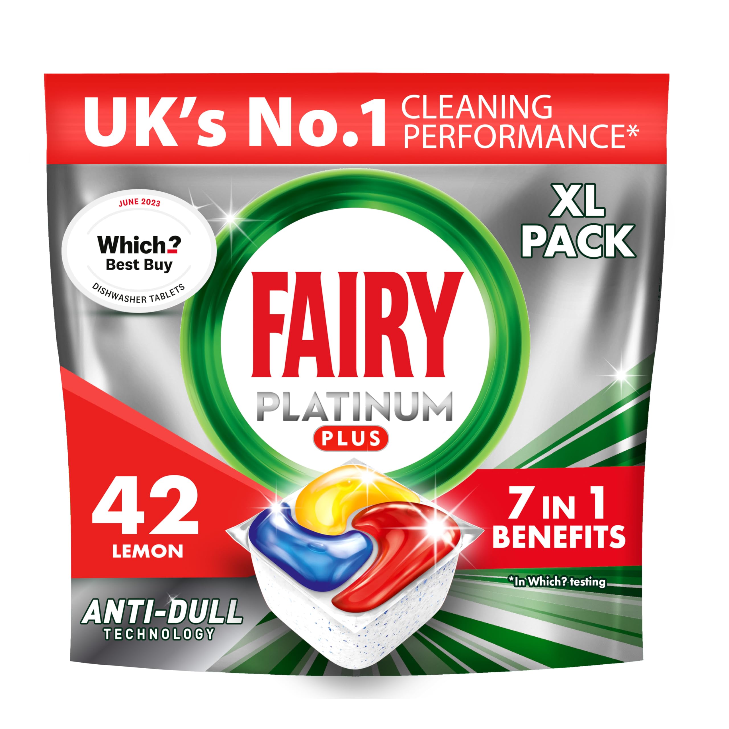 Fairy Platinum Plus AllIn1 Dishwasher Tablets Bulk 42 Tablets Lemon With AntiDull Technology