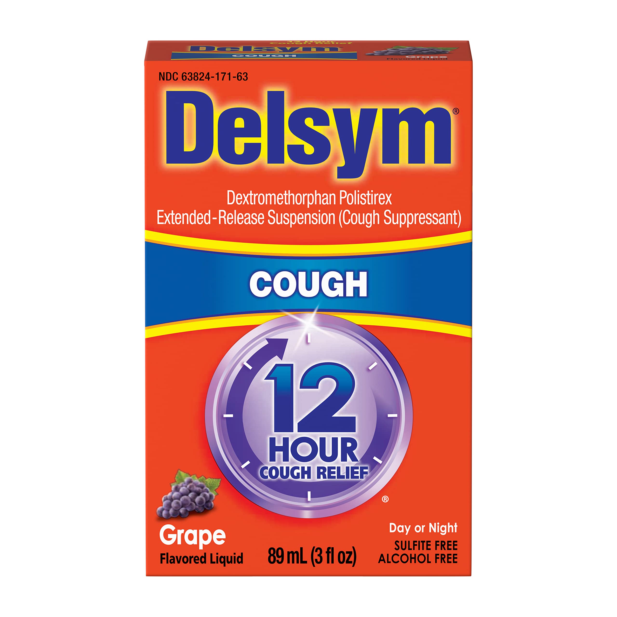 Delsym Adult 12 Hour Grape Cough Syrup 3 Fl Oz (Pack of 2)