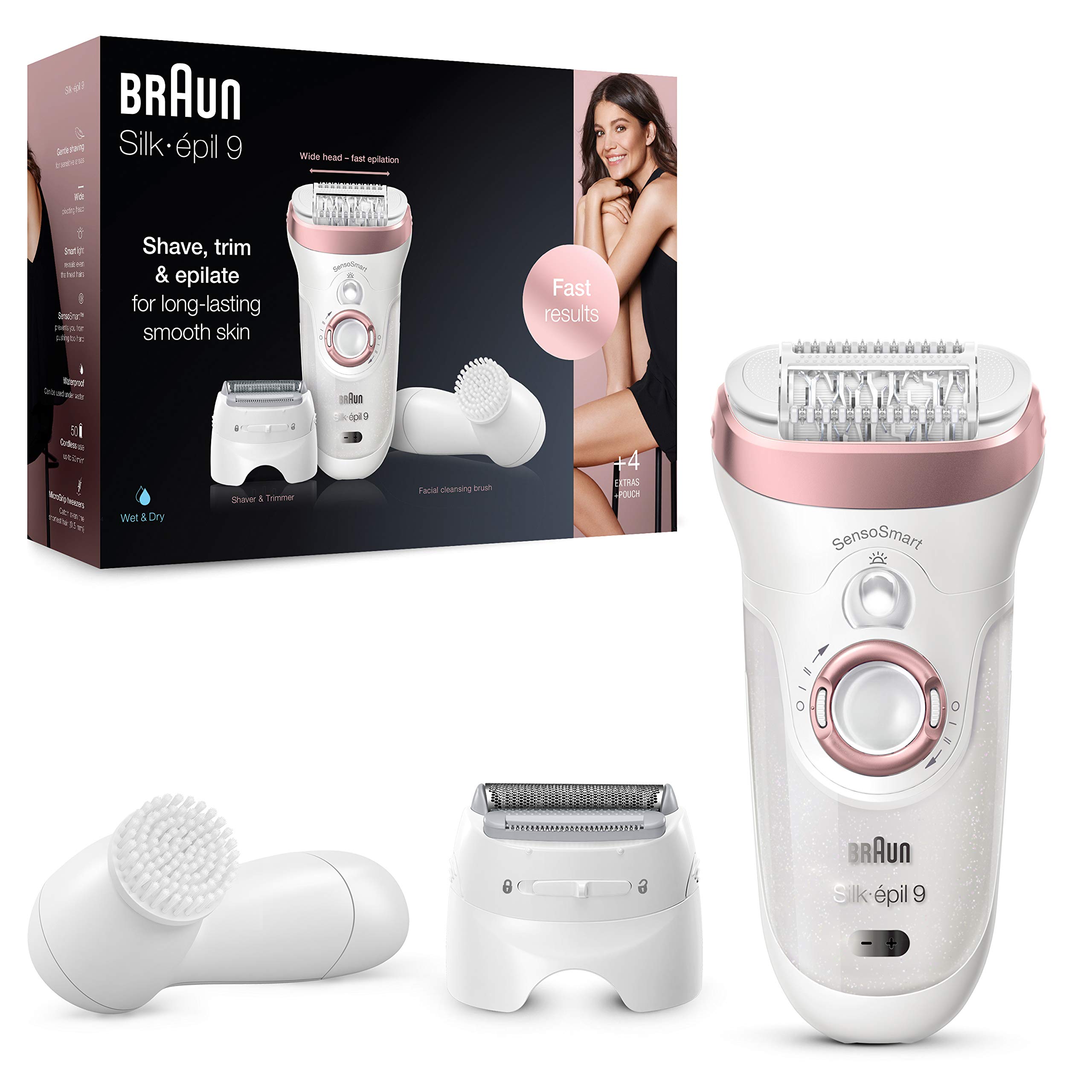 Braun Epilator Silk-épil 9 9-880, Facial Hair Removal for Women, Hair  Removal Device, Wet & Dry, Facial Cleansing Brush, Women Shaver & Trimmer,  Cordless, Recha…