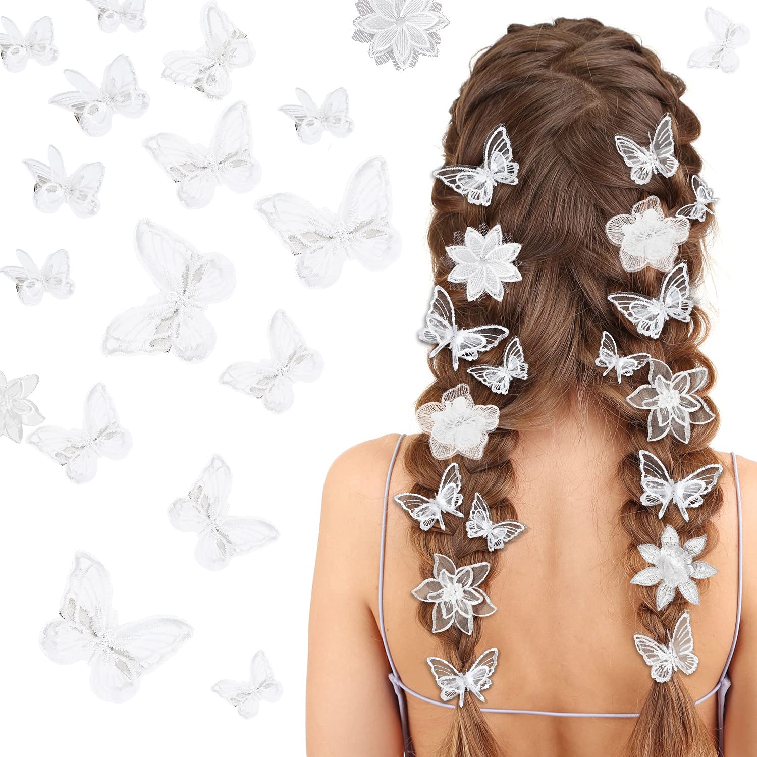 19 Pieces Butterfly Hair Clip Flower Hair Clip Embroidery Flower Hair Pins  Lace Butterfly Hair Bows
