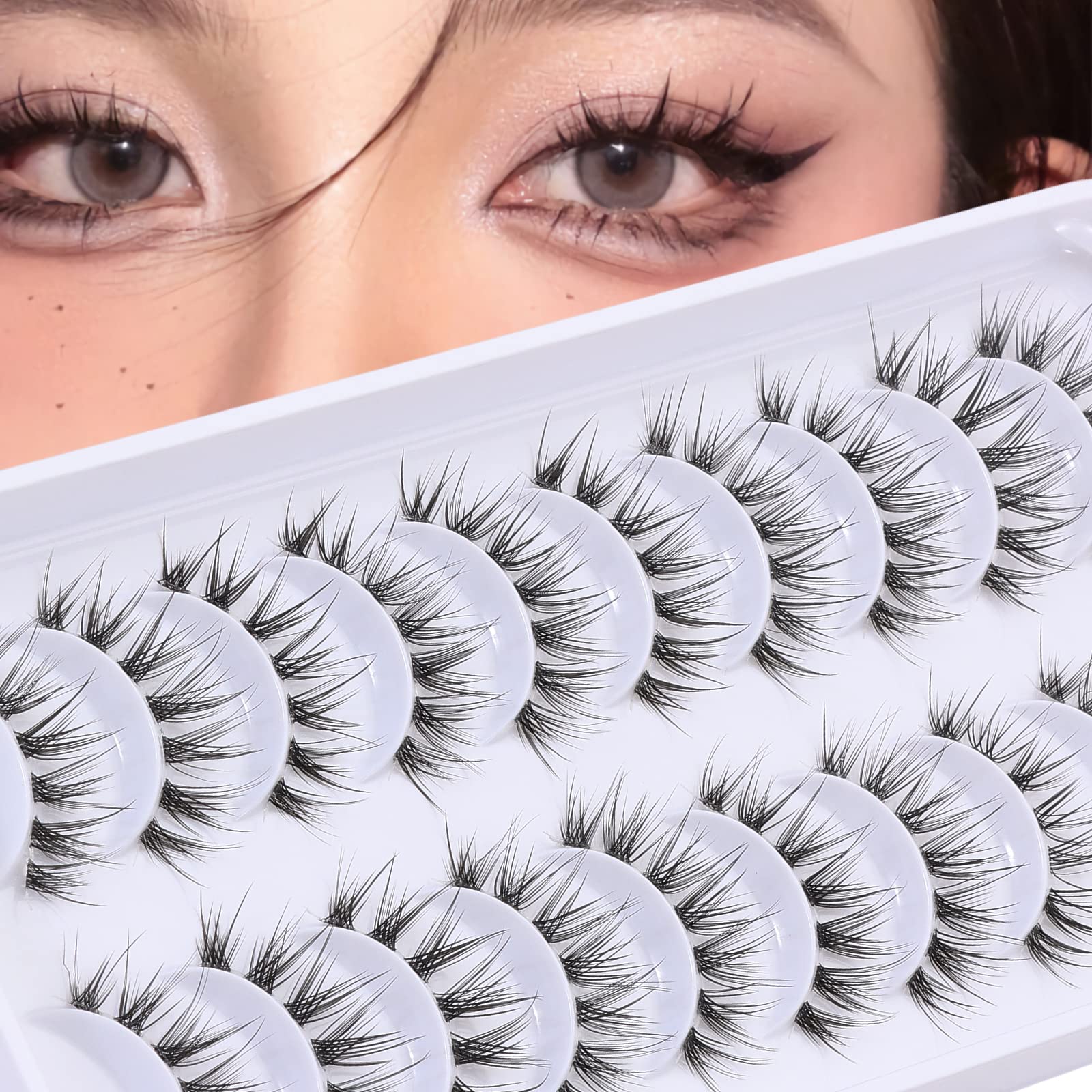 Manga Lashes Clear Band Spiky Anime Lashes Wispy Strip 3D False Eyelashes  Natural Look Korean Japanese