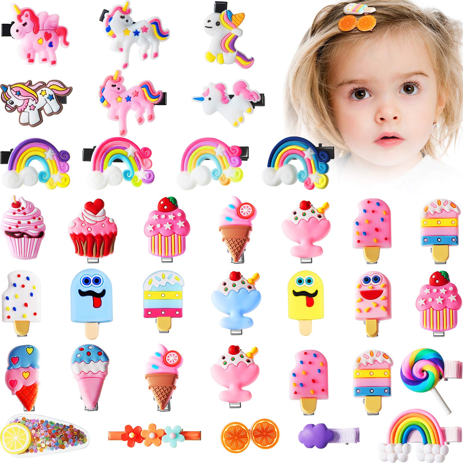 36 Pieces Cute Hair Clips for Girls Candy Rainbow Hairpins Ice Cream  Unicorn Cute Barrettes Clips