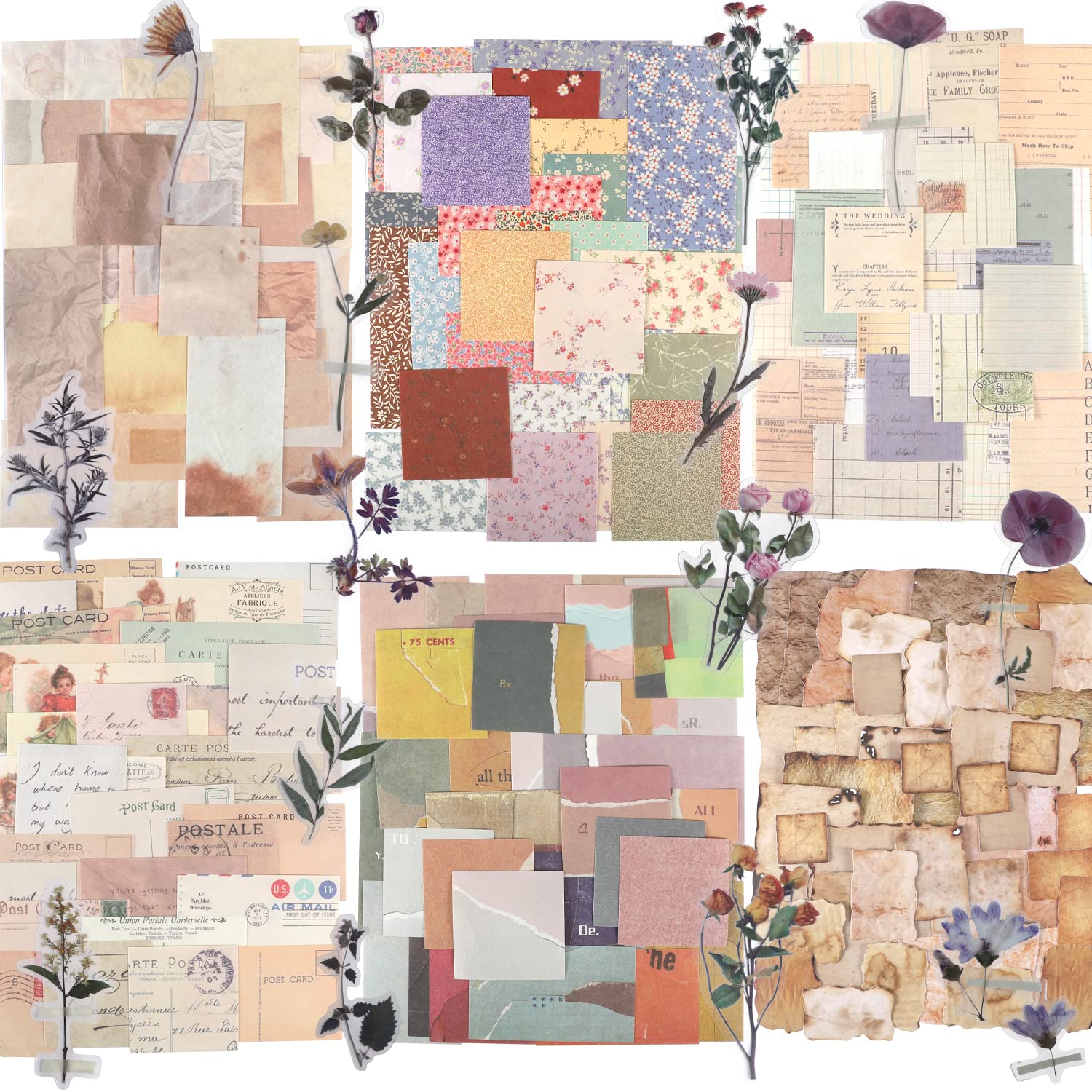 Lot De 200 Autocollants Et Papiers Scrapbooking Vintage - Pour Bullet Journal, DIY, Décoration - Style Rétro