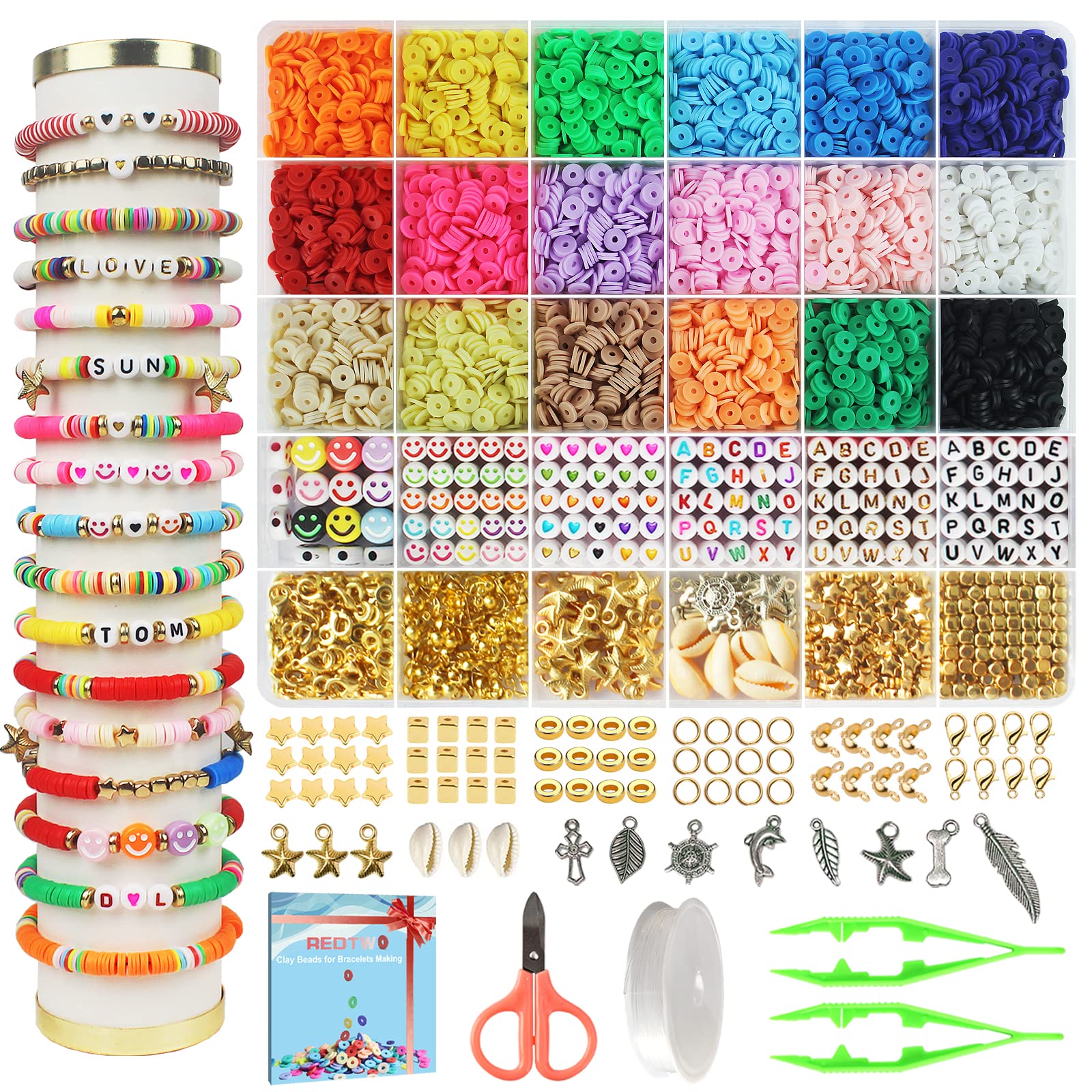 Amazon.com: Deinduser Bracelet Making Kit with Stand 28 Colors Clay Beads  for Bracelets Bracelet Beads Jewelry Making Kit Friendship Bracelets Heshi  Beads Crafts Gift for Girls Adults