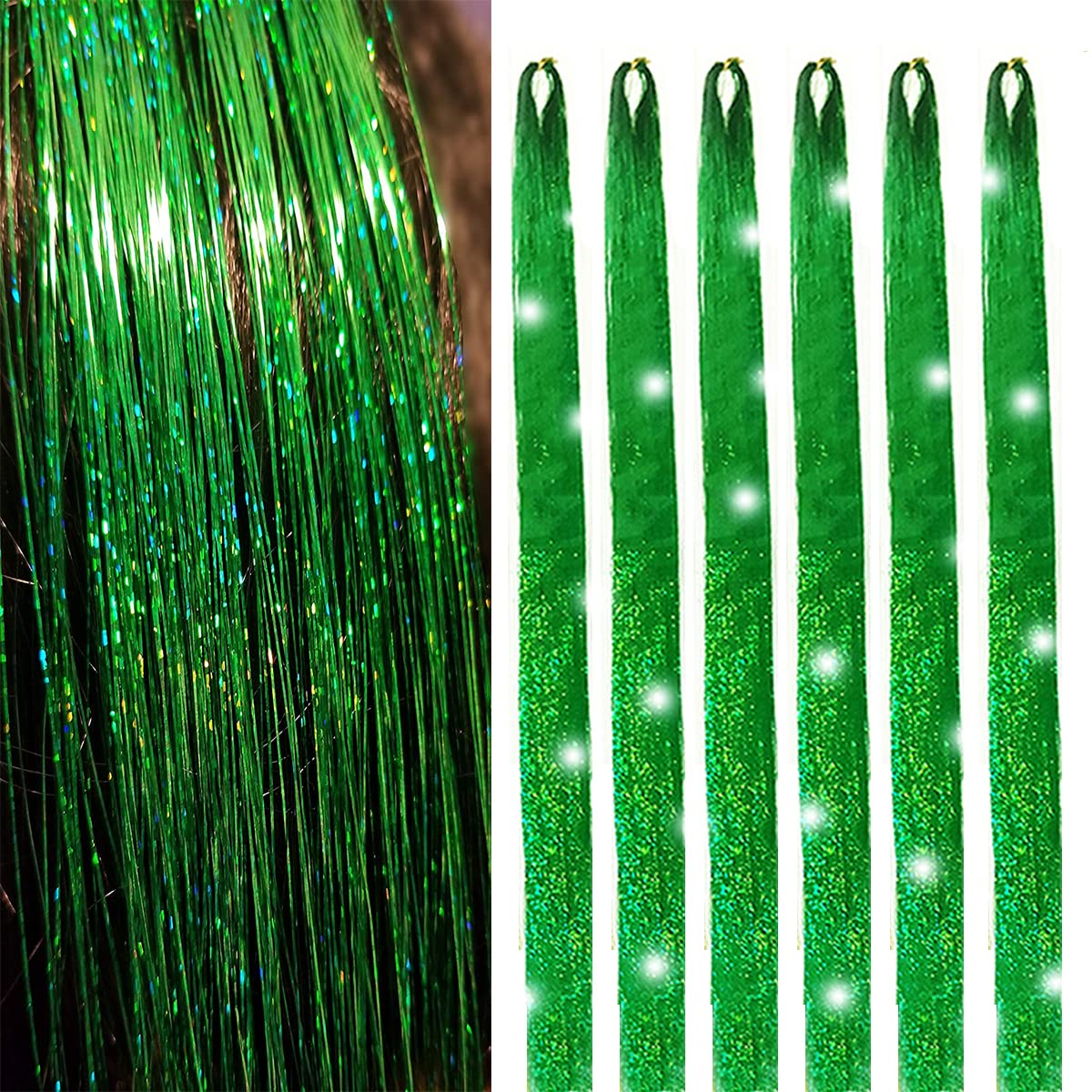 Tototoo Green Hair Tinsel 1500 Strands Fairy Hair 44 Inch Glitter