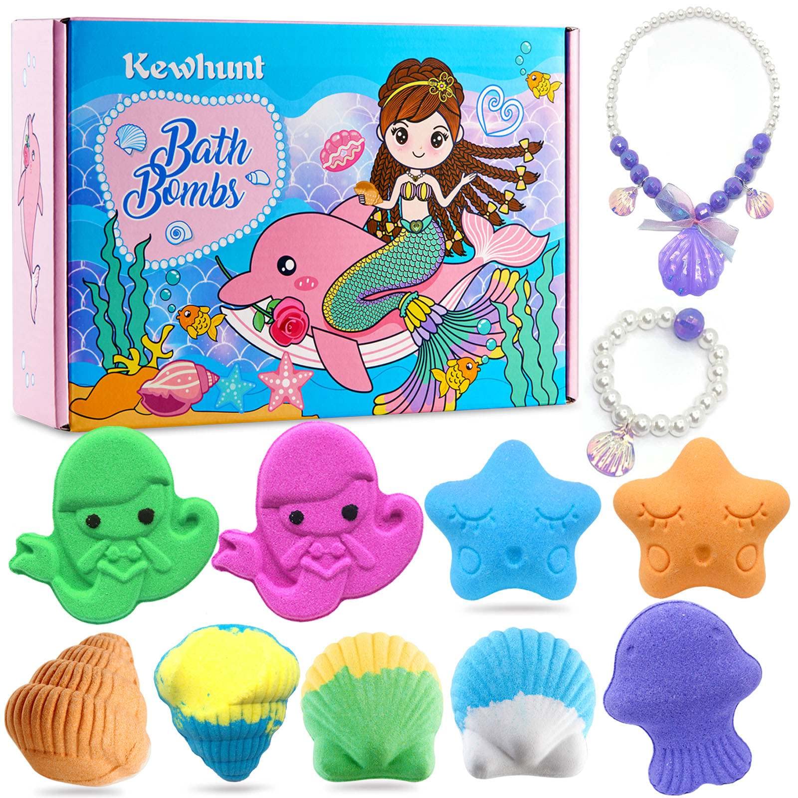 Kids Bath Bombs Gift Set with Jewelry Organic Bubble Bath Fizzies for