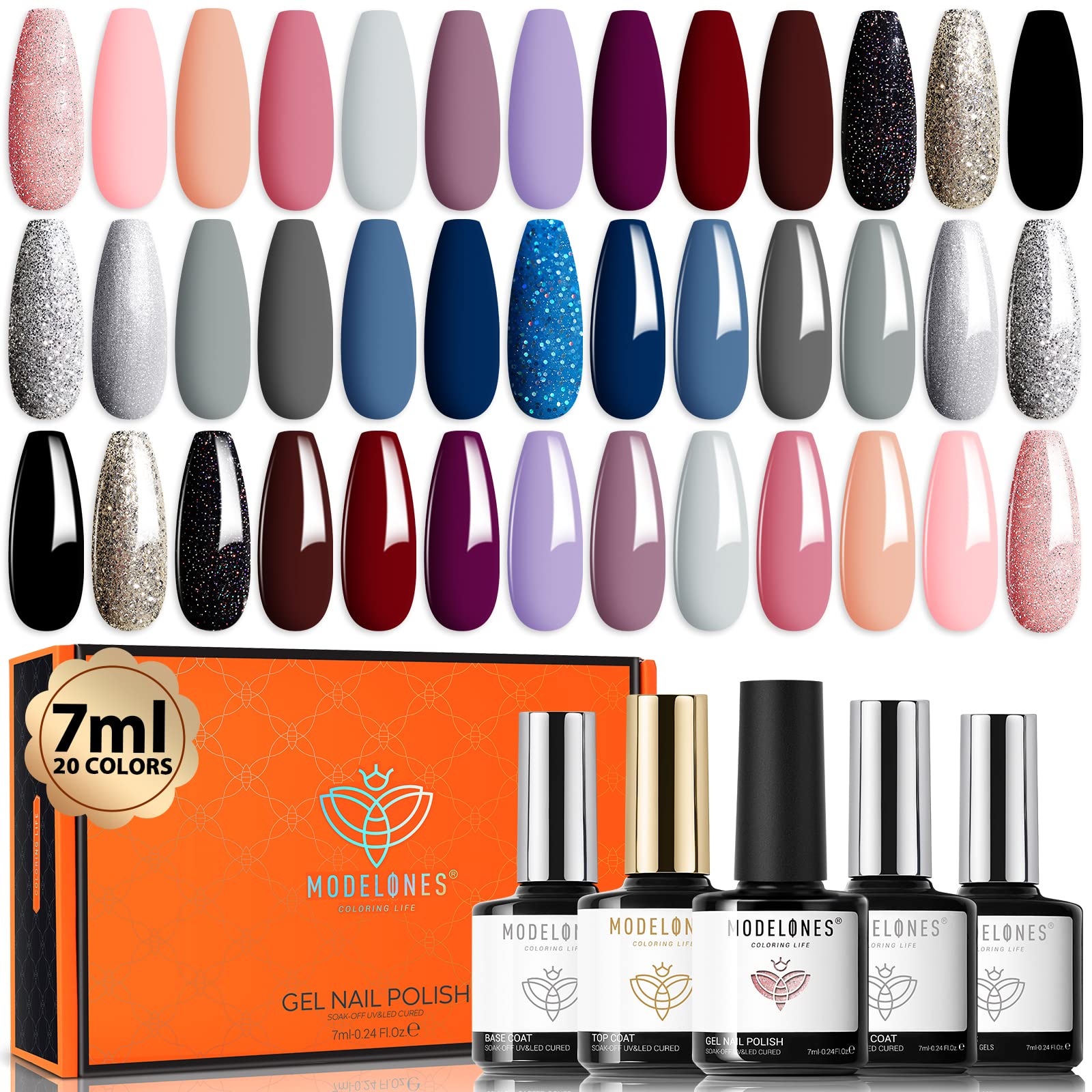 Modelones Gel Nail Polish Kit-7ml 20 Colors Top Base Coat - Las Vegas