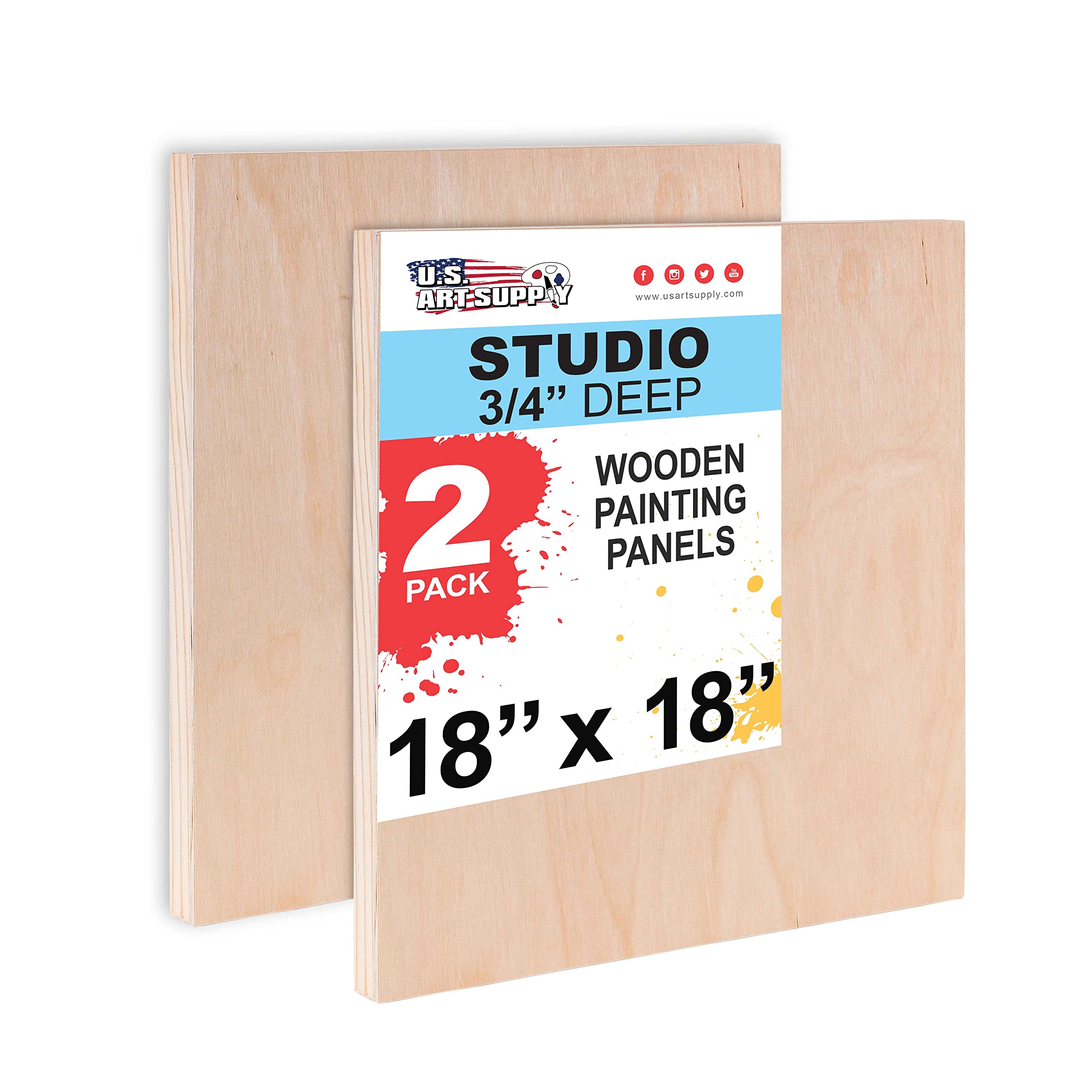 U.S. Art Supply 18 x 18 Birch Wood Paint Pouring Panel Boards Studio 3/4  Deep Cradle (Pack of 2) - Artist Wooden Wall Canvases - Painting  Mixed-Media Craft Acrylic Oil Watercolor Encaustic