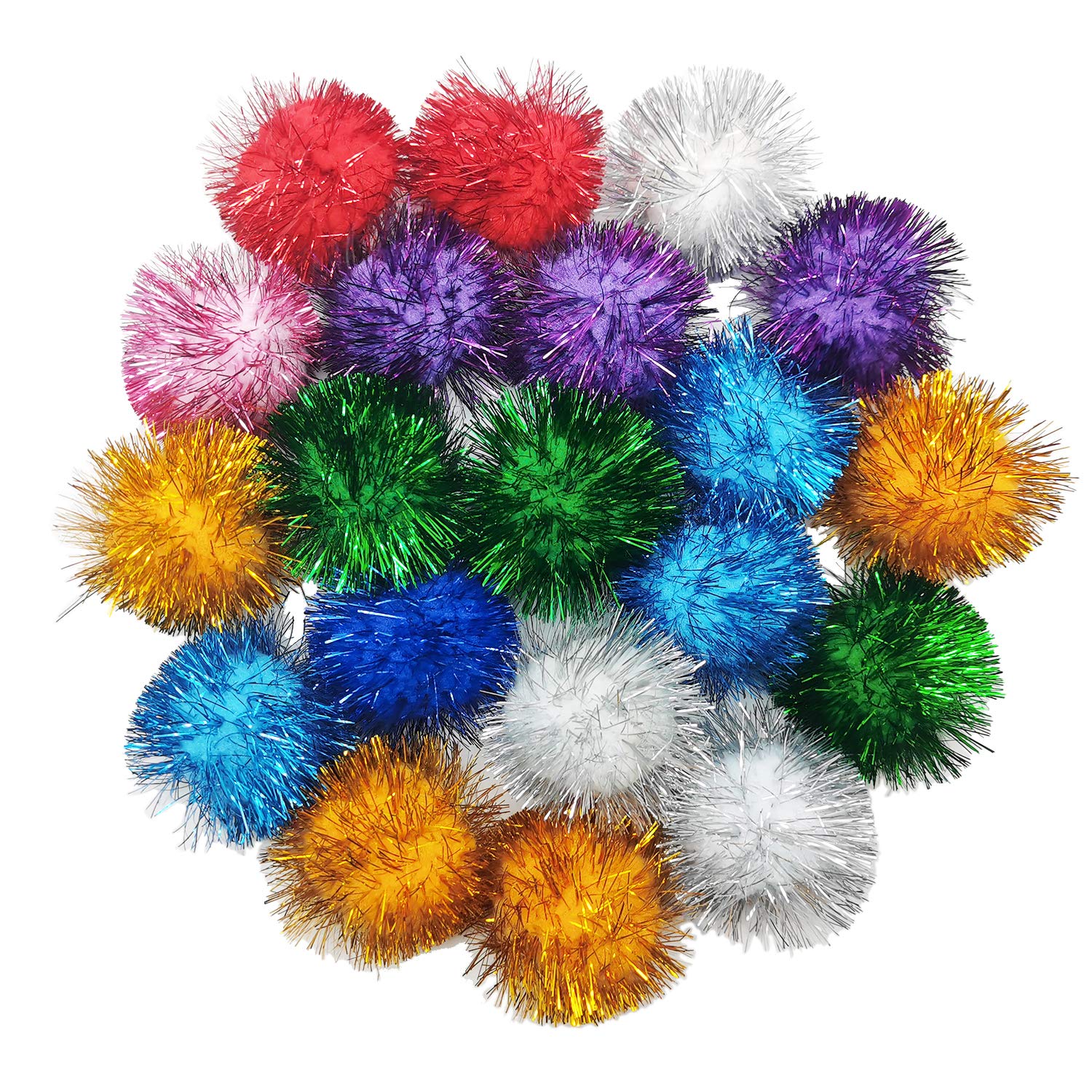 20 Pcs Assorted Color Flash Ball Cat's Favorite Toy Ball Tinsel Pom Poms  Flash.