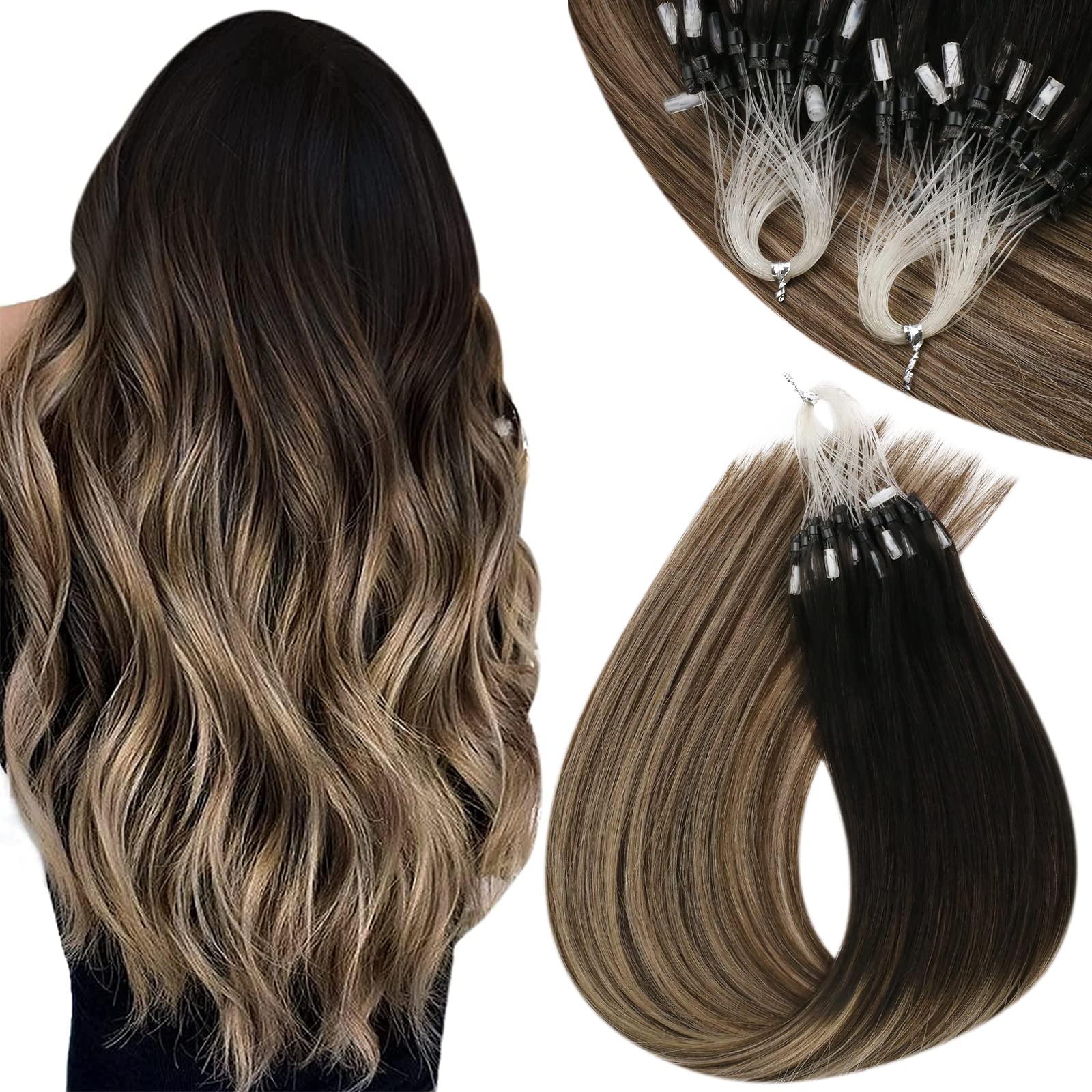 Sunny Micro Ring Human Hair Extensions Balayage Micro Beads Hair extensions  Real Pre Bonded Micro Links