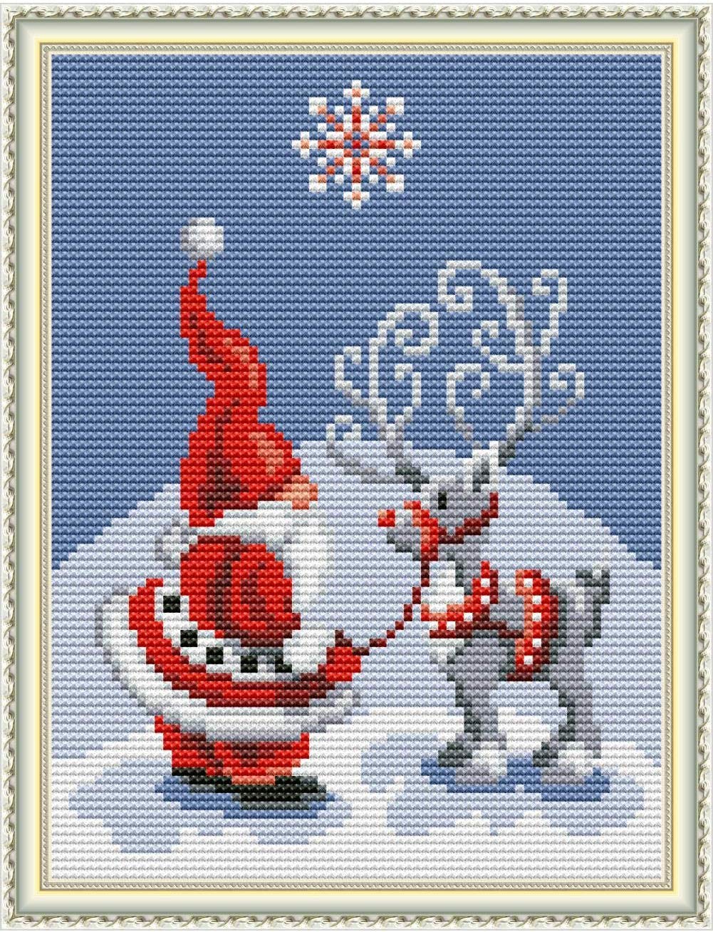 Cross Stitch Stamped Kits 11CT 9X11 inch Pre-Printed Cross-Stitching Starter  Patterns for Beginner Kids or Adults Embroidery Needlepoint Kits Santa  Claus Christmas Deer Christmas Deer 9x11 Inch