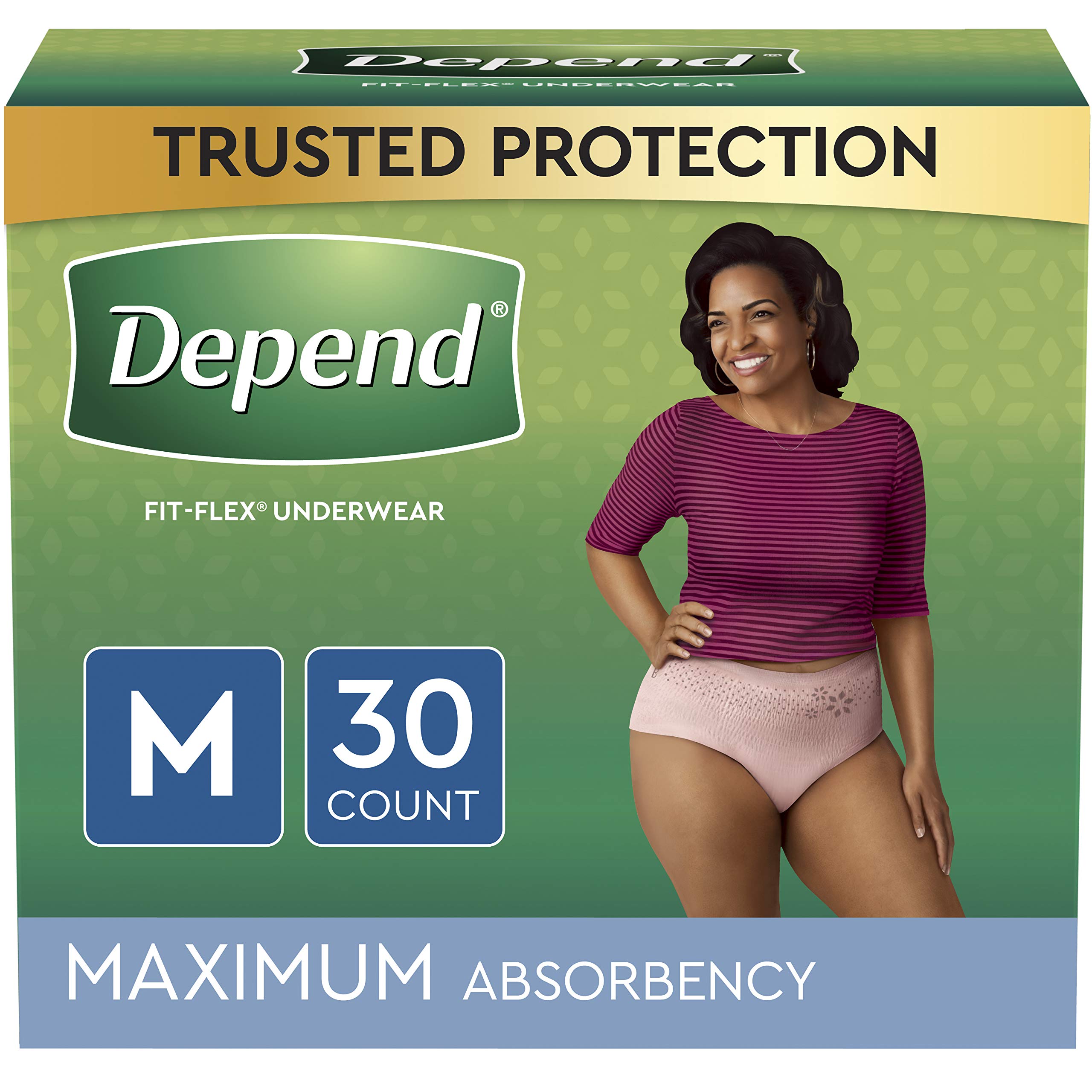 Depend Fit-Flex Adult Incontinence Underwear for Women, Disposable, Maximum  Absorbency, Medium, Blush, 30 Count Medium (