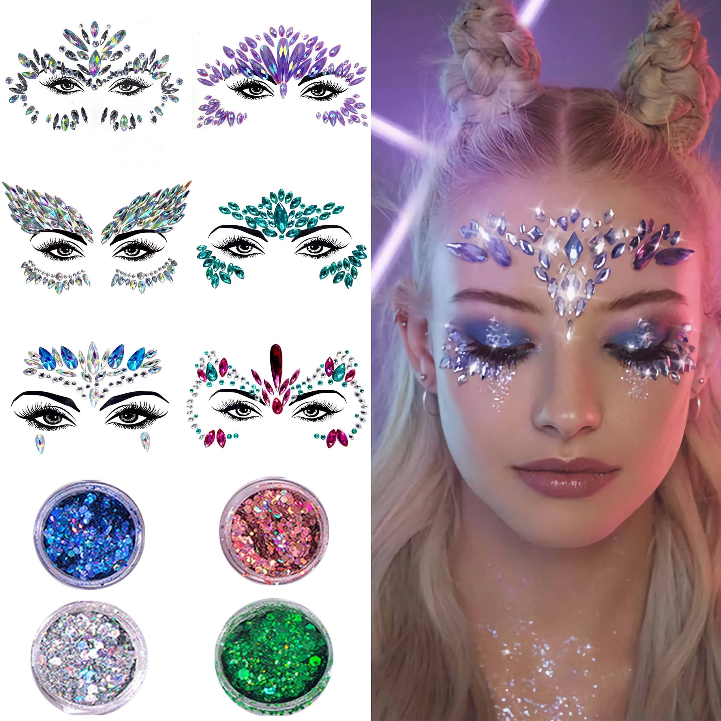 Face Gems Adhesive Glitter Jewel Tattoo Sticker Festival Rave