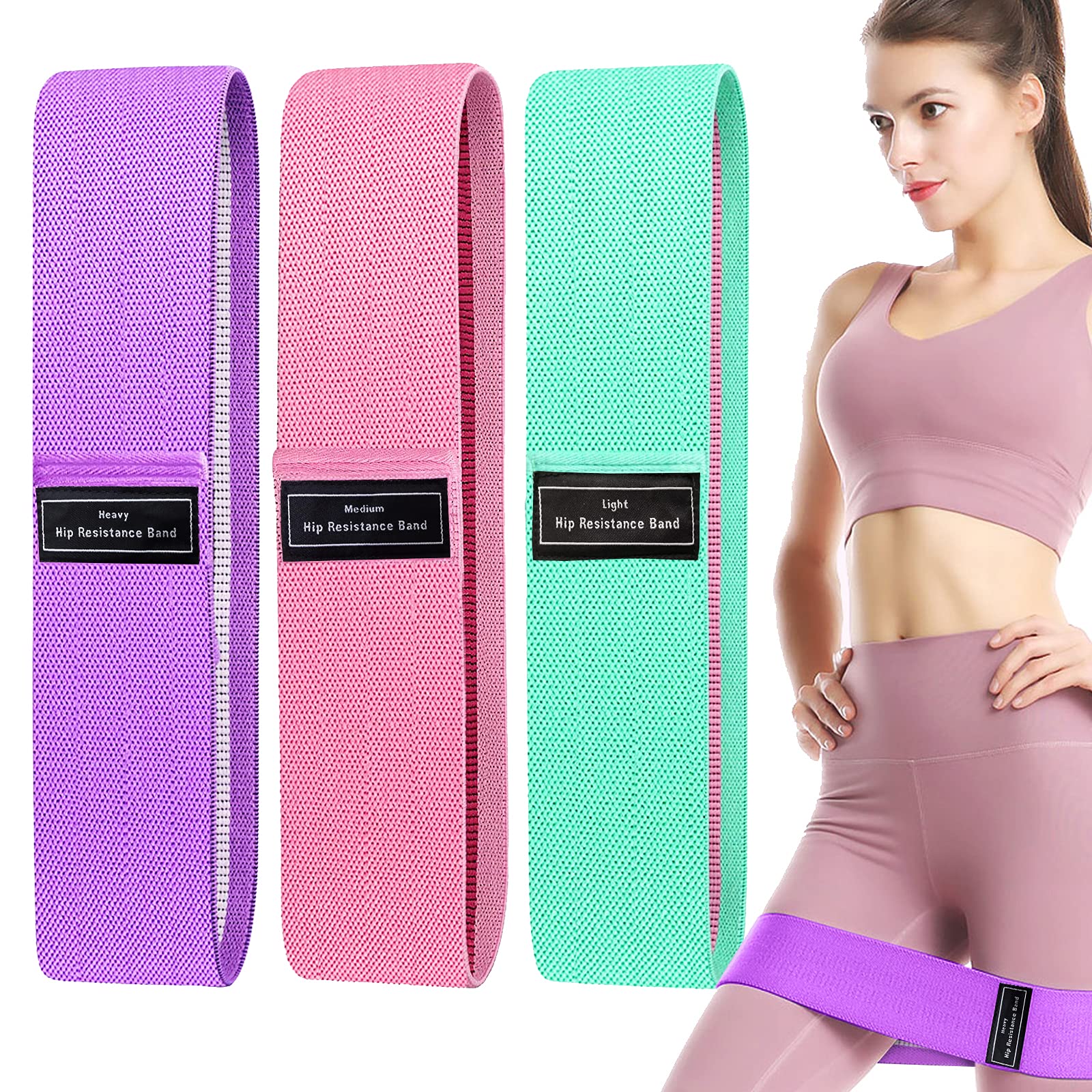 FXH Resistance Bands for Legs and Butt, Fabric Exercise Loop Bands