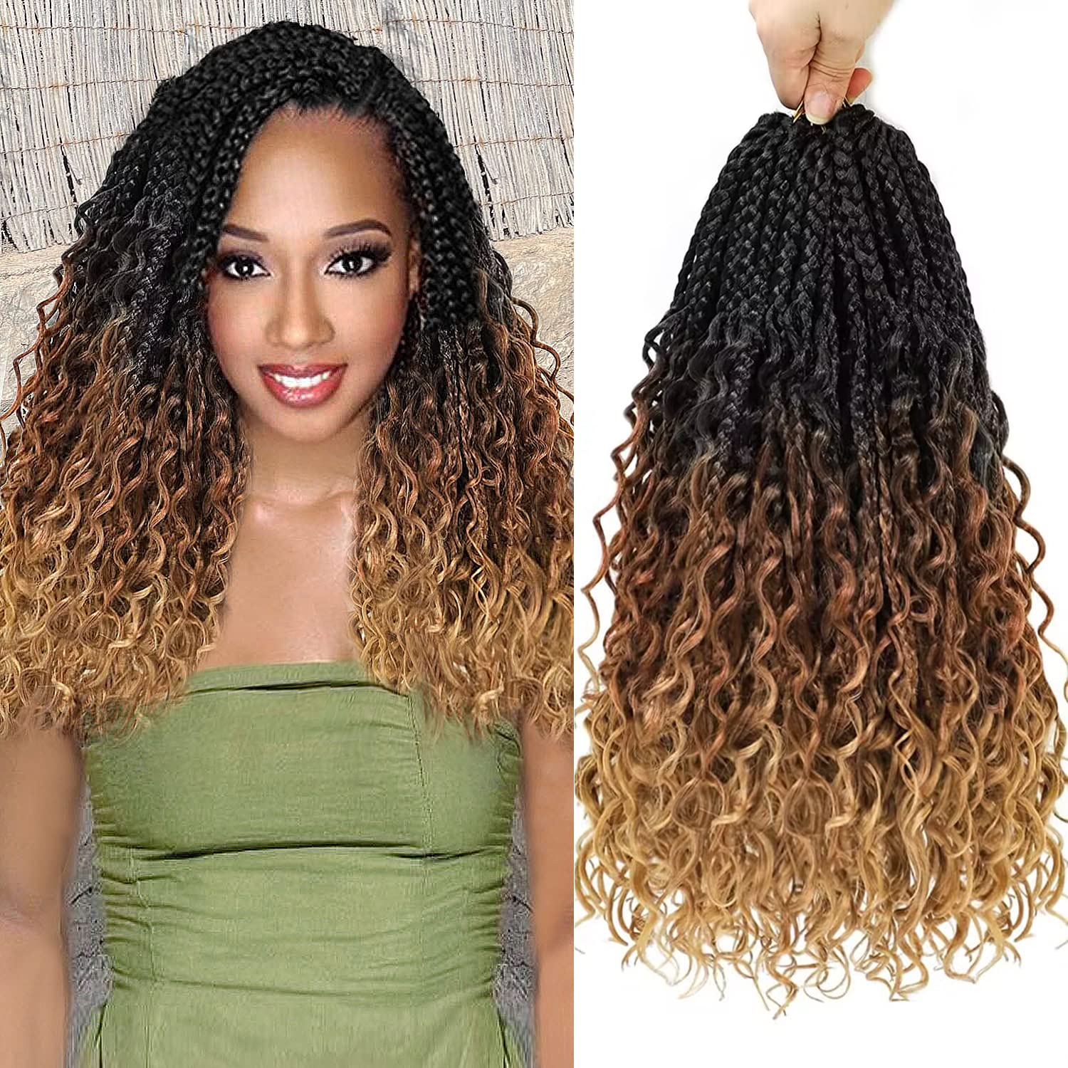 Goddess Box Braids Crochet Hair For Women14 Inch 8 Packs Crochet Braids  With Curly Ends Ombre