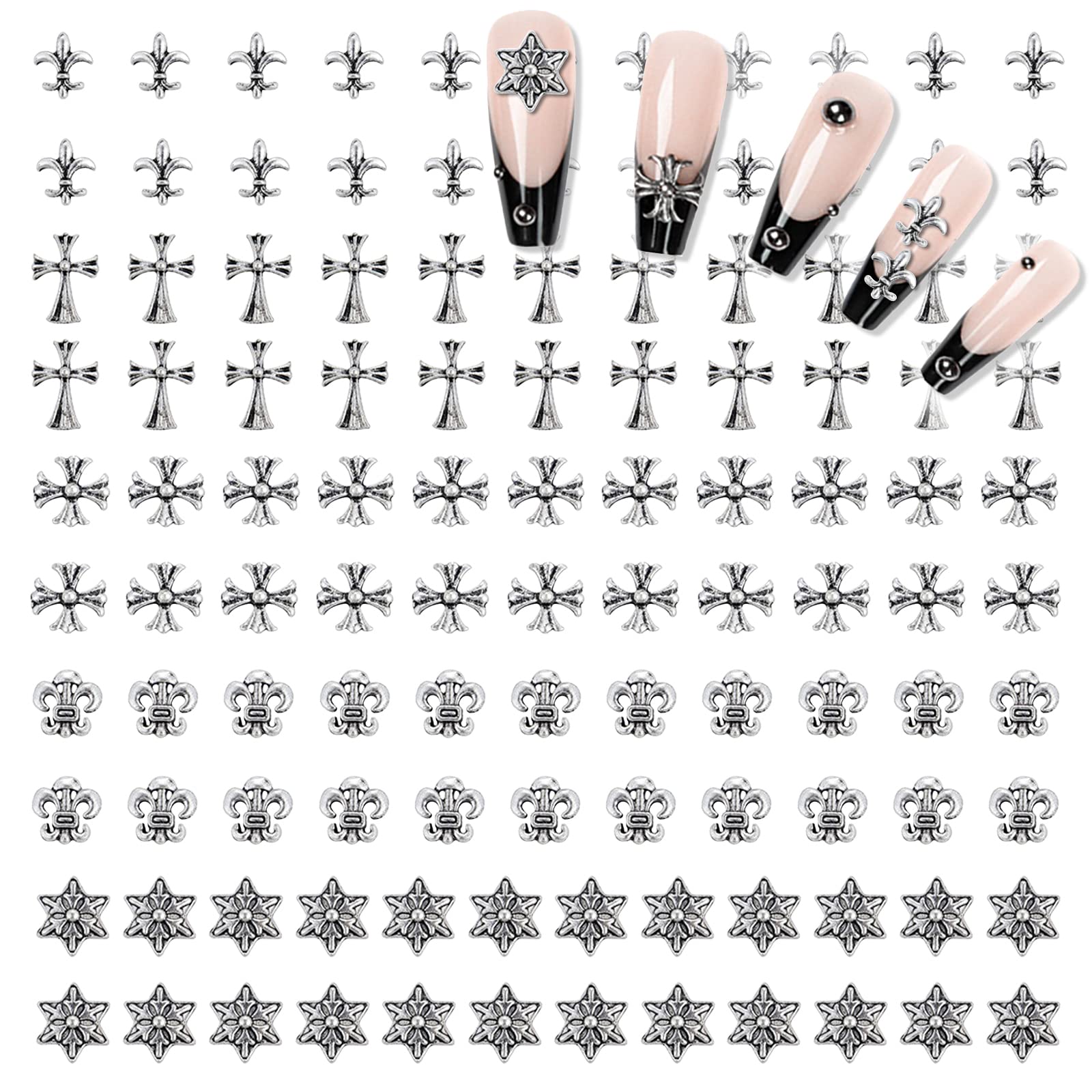  110Pcs Cross Nail Charm 3D Nail Charms for Acrylic Nails Punk  Vintage Metal Silver Gold Nail Rhinestones Planet Nail Gems Nail Art  Supplies for DIY Nail Decorations (Retro Silver) : Beauty