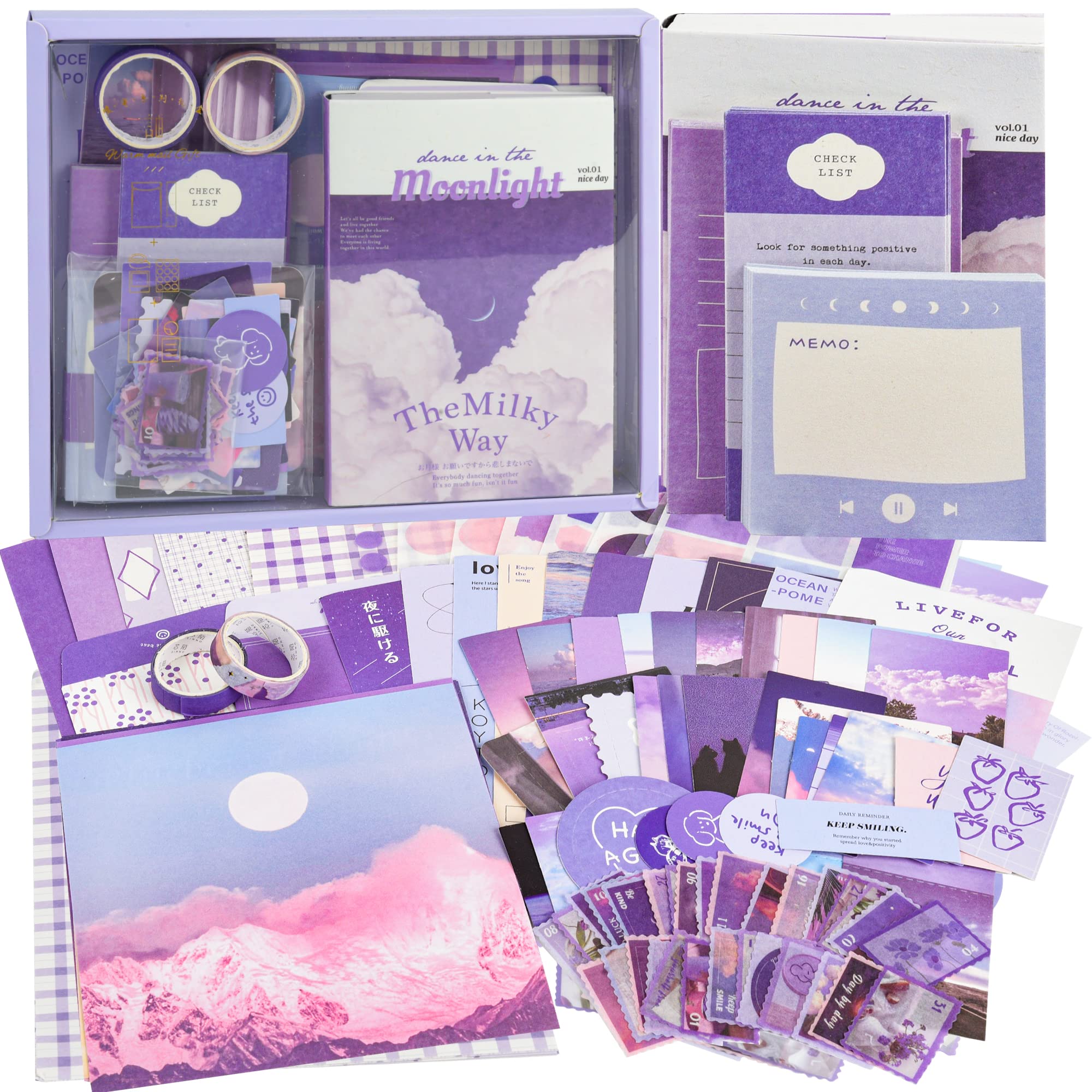 Aesthetic Scrapbook kit(348pcs),Junk Journal/Daily Journal Scrapbooking  Supplies Stationery ,A6 Grid Notebook,DIY journaling Craft Gift for Teen