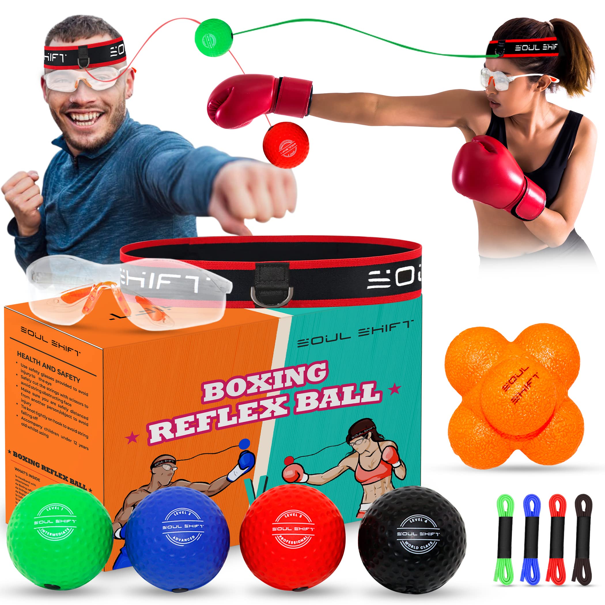 Soul Shift - 4 X Boxing Reflex Balls and Reaction Ball and Safety