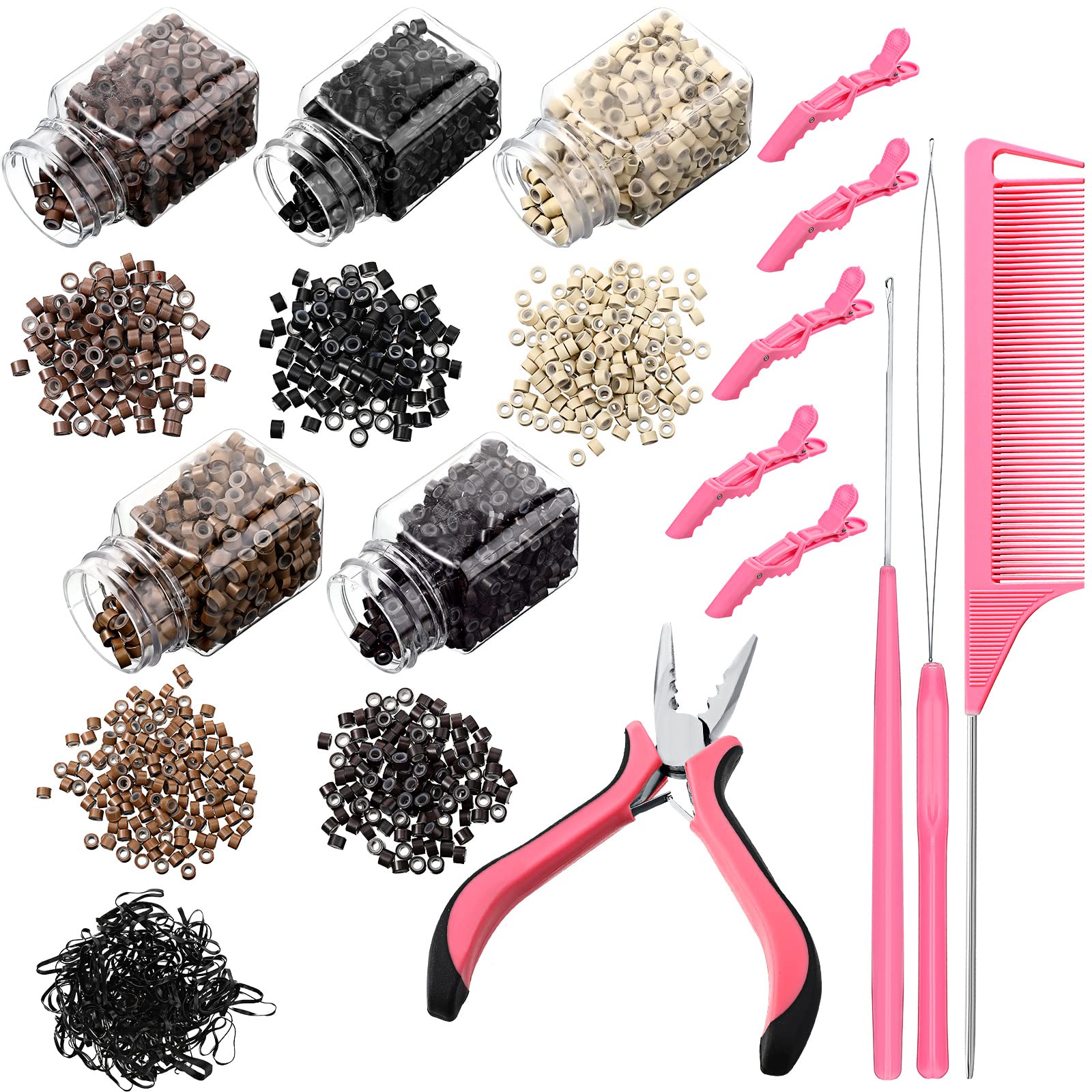  Yuxung 2500 Pcs Hair Extensions Micro Rings Links Beads and 5  Rolls Hair Extensions Sewing Thread and 10 Pieces C/J/I Needles Hair  Extension Kit for Human Hair Extensions Hand Sewing