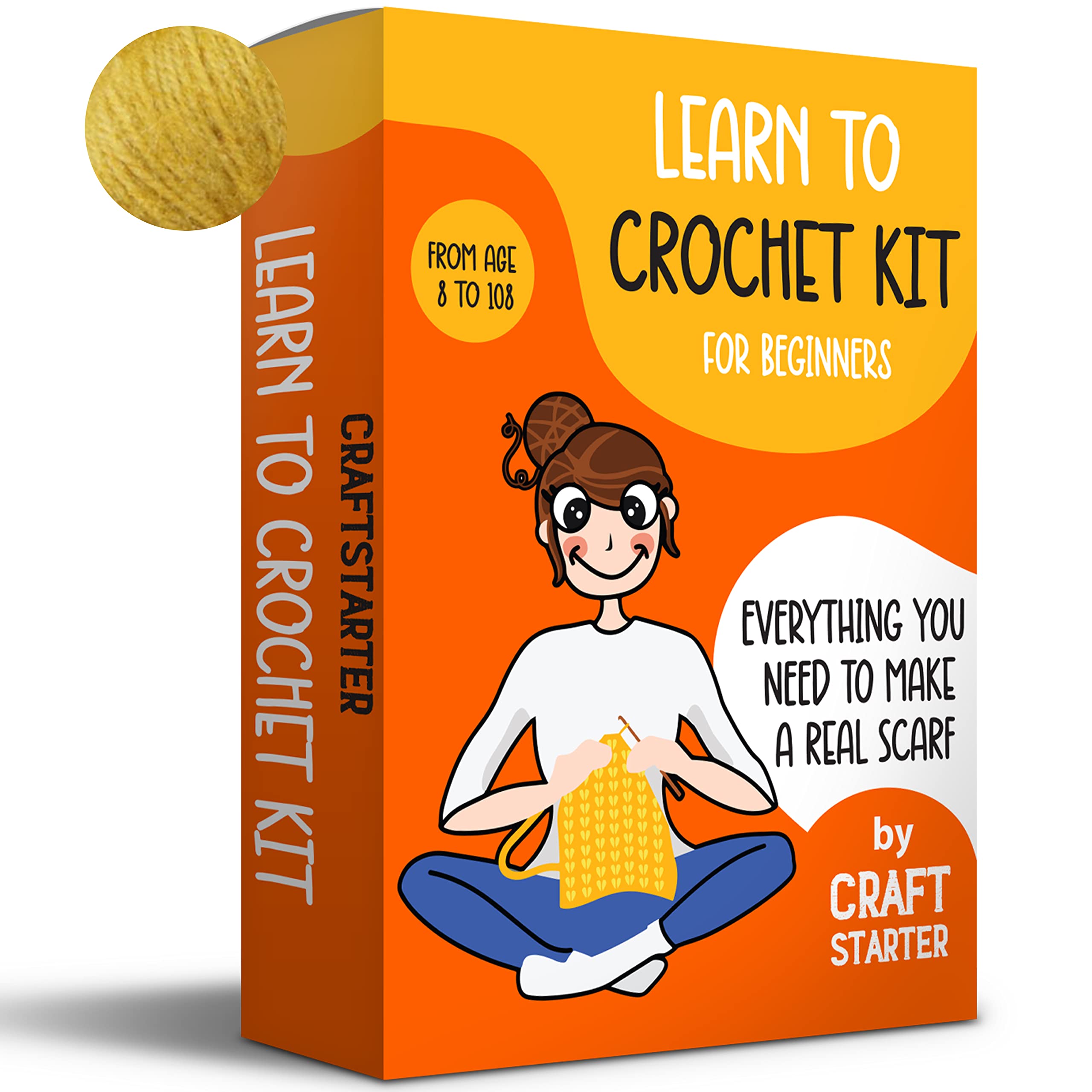 CraftStarter Crochet Kit for Beginners Adults and Kids. Includes All Crocheting  Supplies (Yarn, Wooden Crochet, Detailed Instructions) to Make a Real  Scarf. Amazing Gift for Somebody You Love (Yellow)