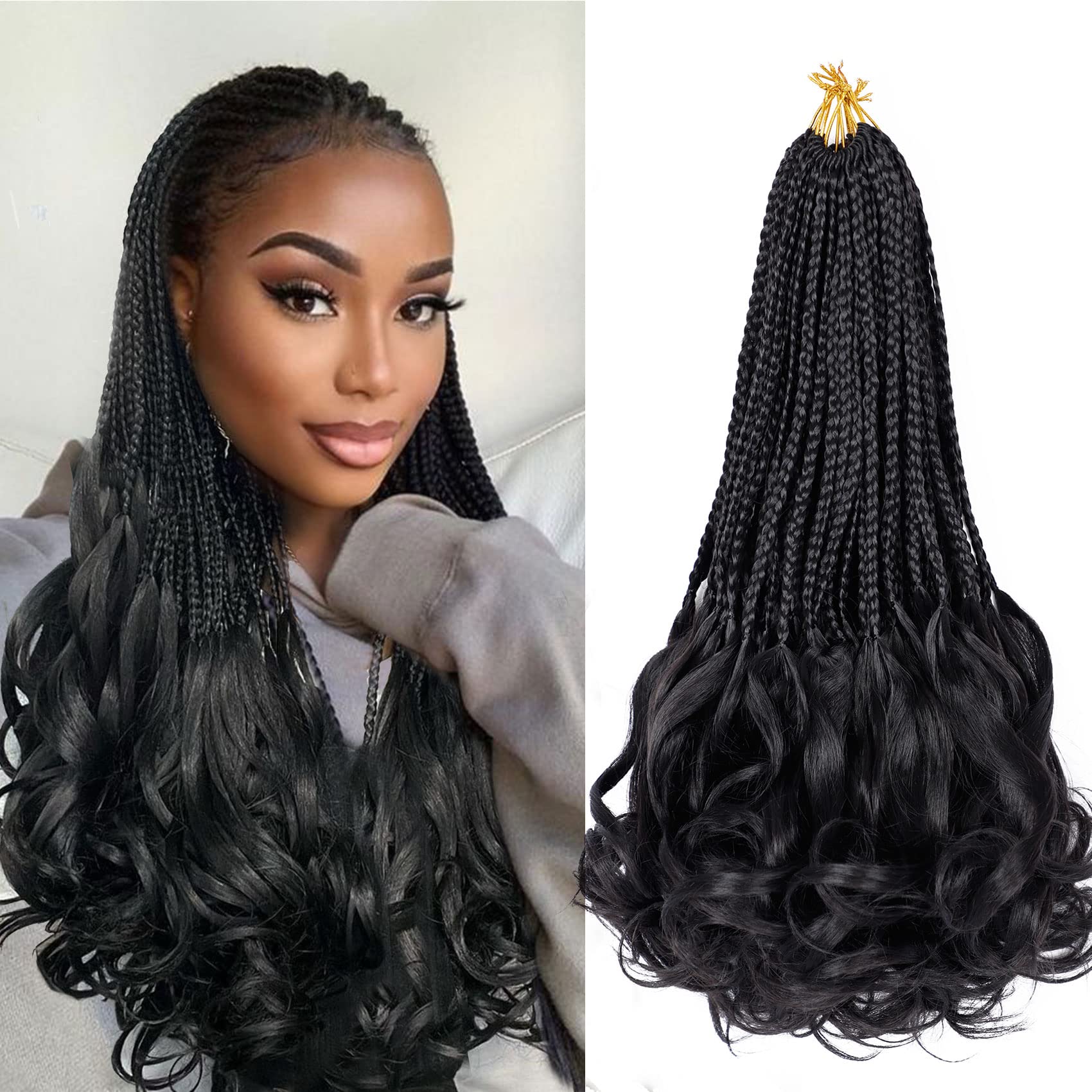 LIYATE French Curl Crochet Braids 12 Inch Crochet Hair for Women Goddess  Box Braids Crochet Hair with Curly Ends Pre Looped French Curl Braiding Hair  Extensions (Black 7 Packs) 12 Inch ( Pack of 7 ) 1B