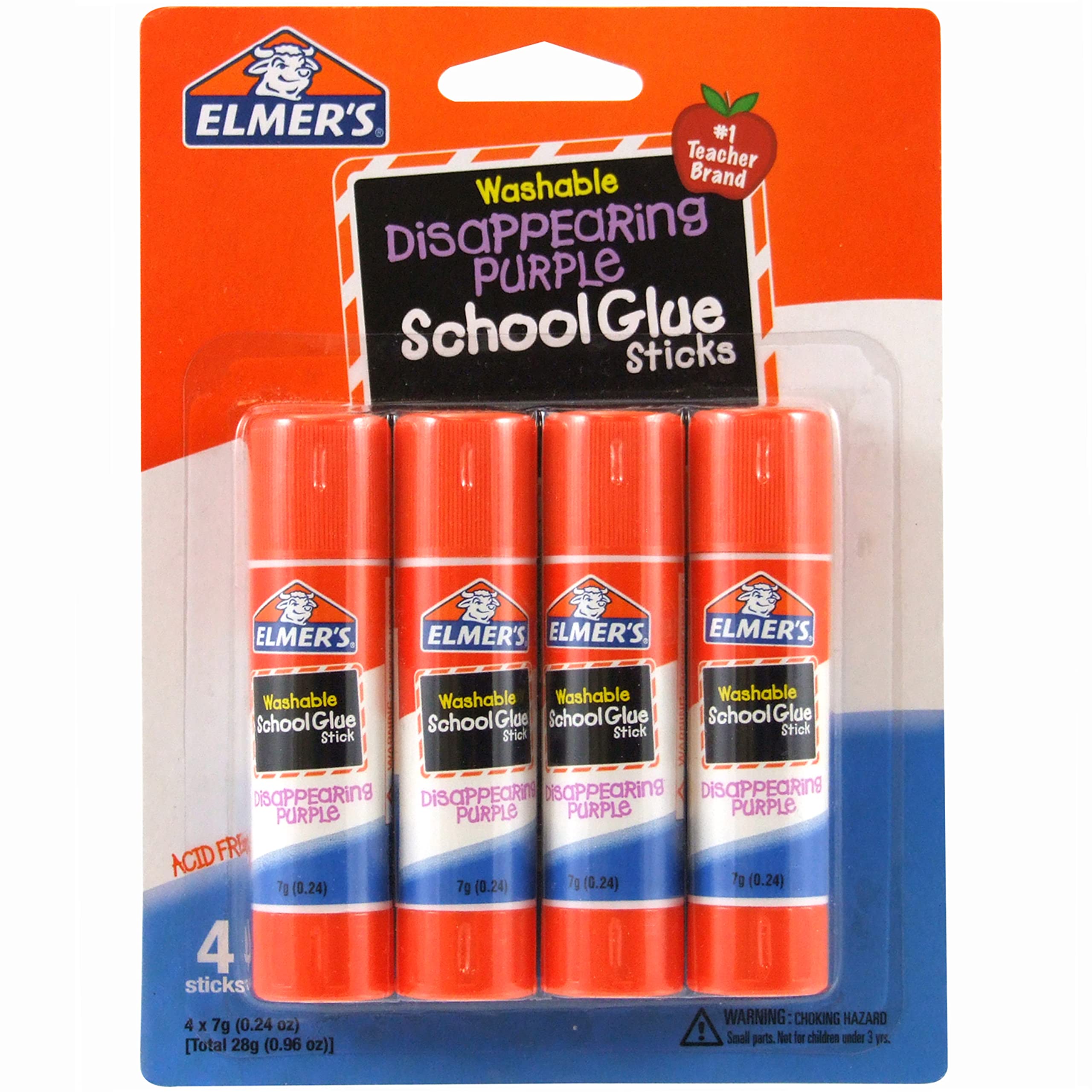 Elmer's Disappearing Purple School Glue Sticks, 0.24 oz Each, 4 Sticks per  Pack (E543)