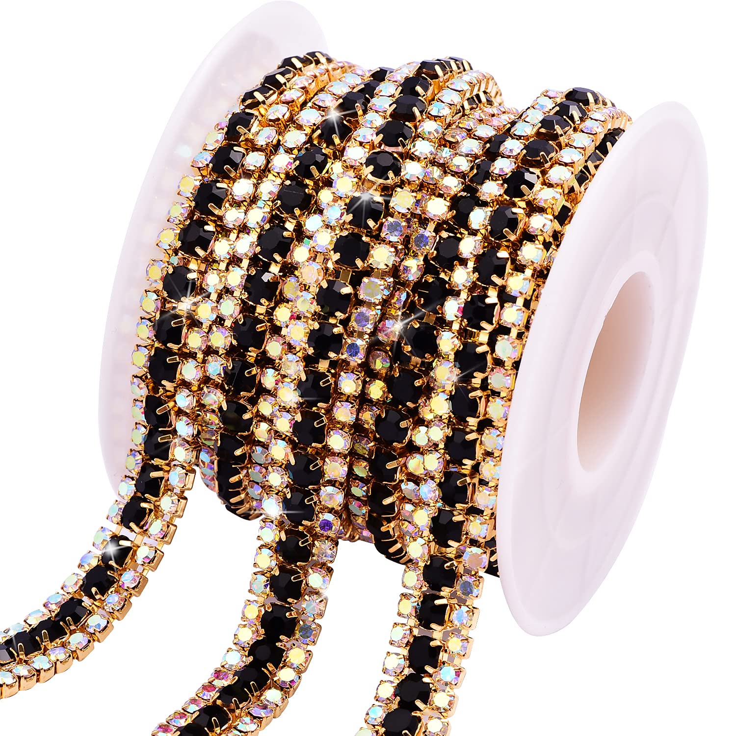 5 Yard 3 Rows Crystal Rhinestone Gold Close Chain with 2.5mm&4mm