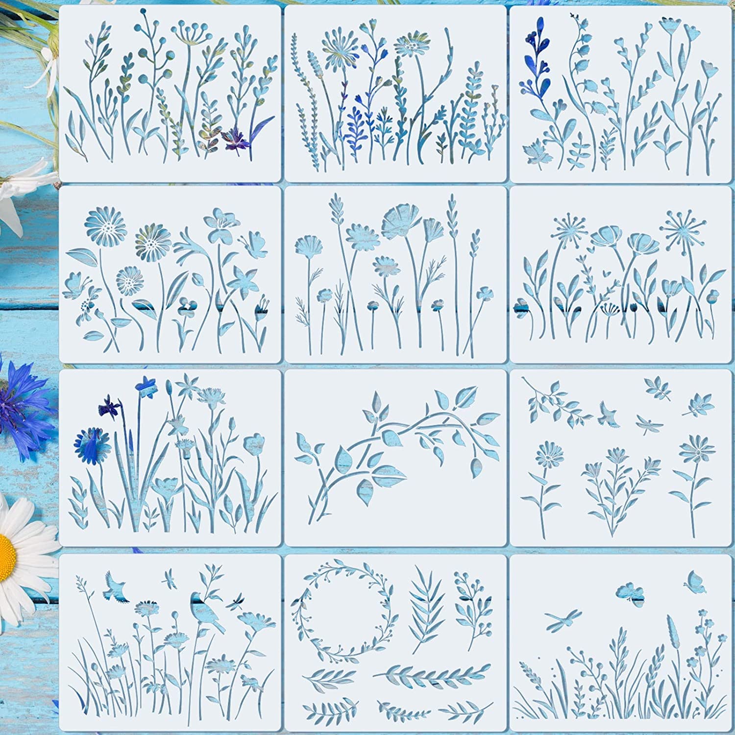 20 Pieces Wildflower Stencils for Painting Template Flower Stencils Wall  Stencils Reusable Spring Stencils PET DIY