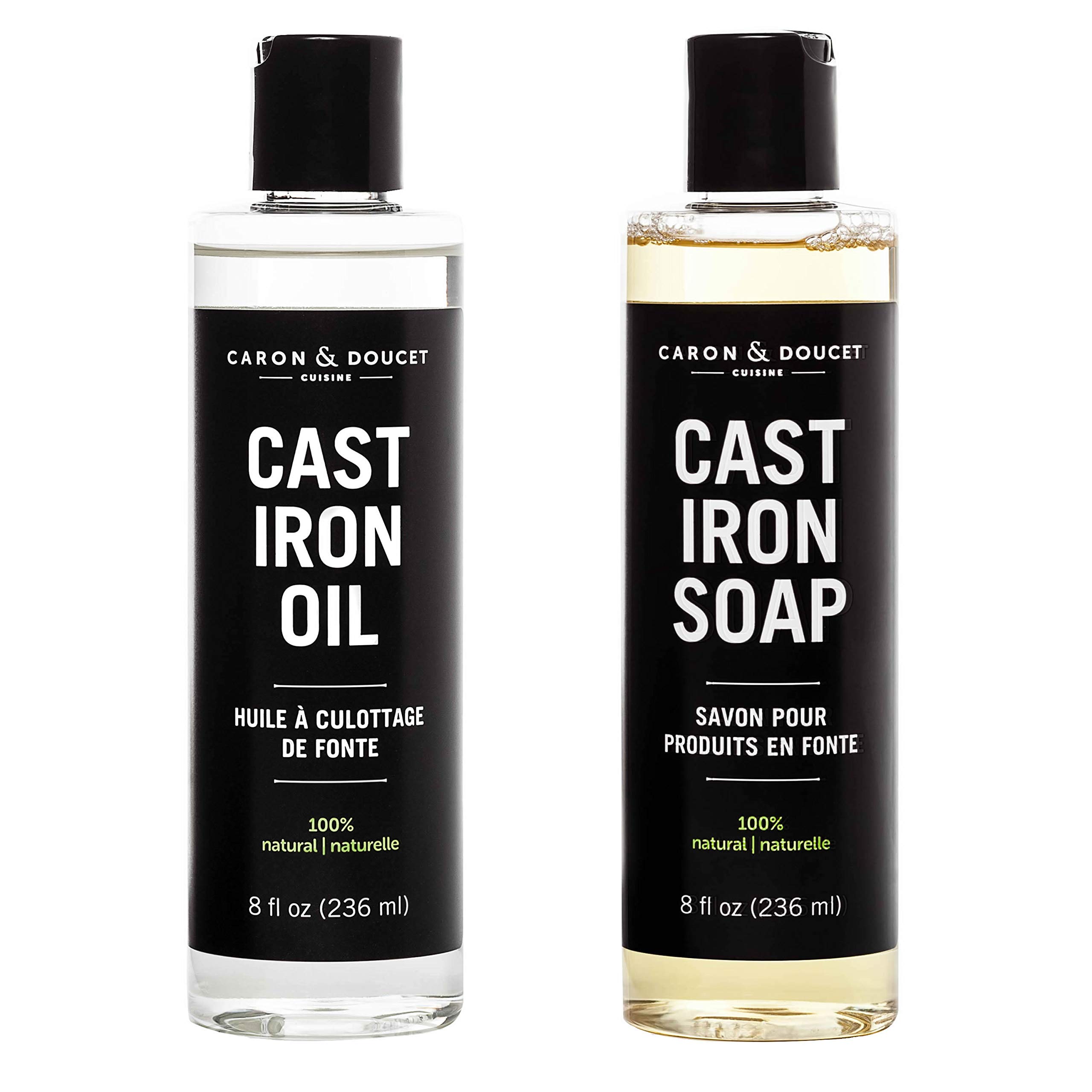 CARON & DOUCET - Ultimate Cast Iron Set: Seasoning Oil, Cleaning Soap &  Restoring Scrub | 100% Plant-Based & Best for Cleaning Care, Washing