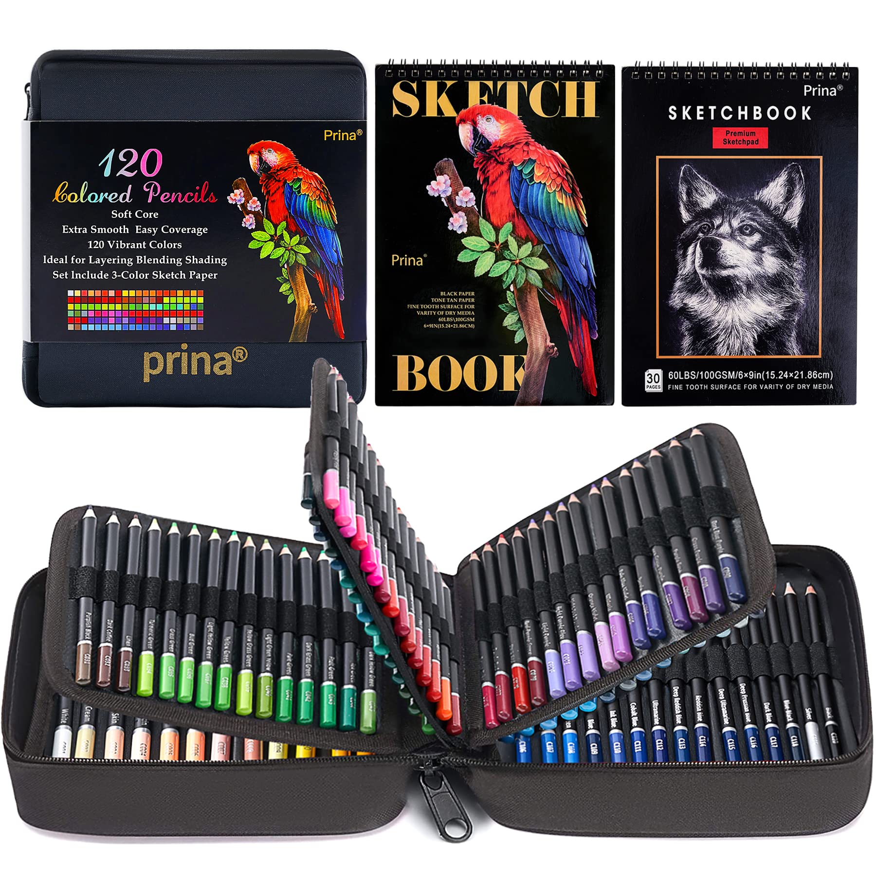 PRINA Art Supplies 120-Color Colored Pencils Set for Adults Coloring Books  with Sketchbook, Professional Vibrant Artists Pencil for Drawing Sketching  Blending Shading, Quality Soft Core Oil Based