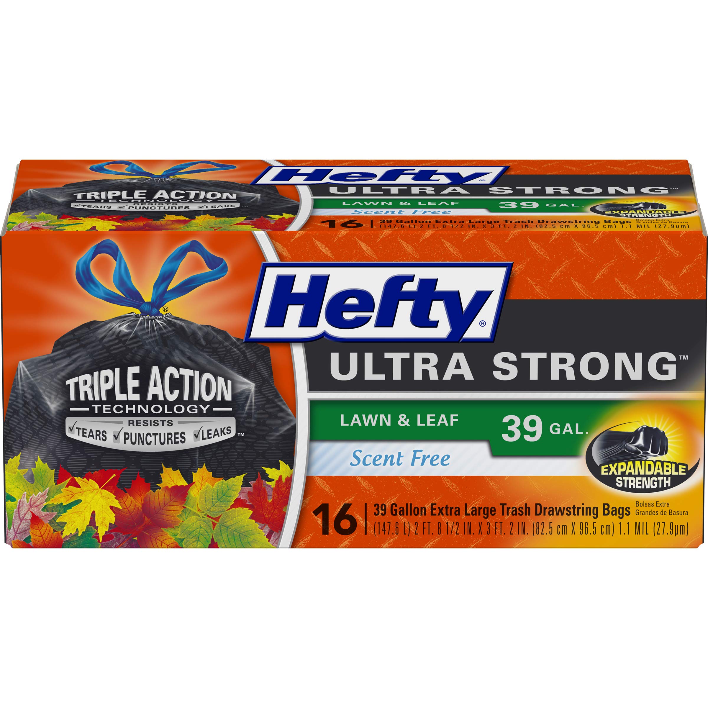 Hefty Ultra Strong Lawn and Leaf Large Trash Bags, 39 Gallon, 16