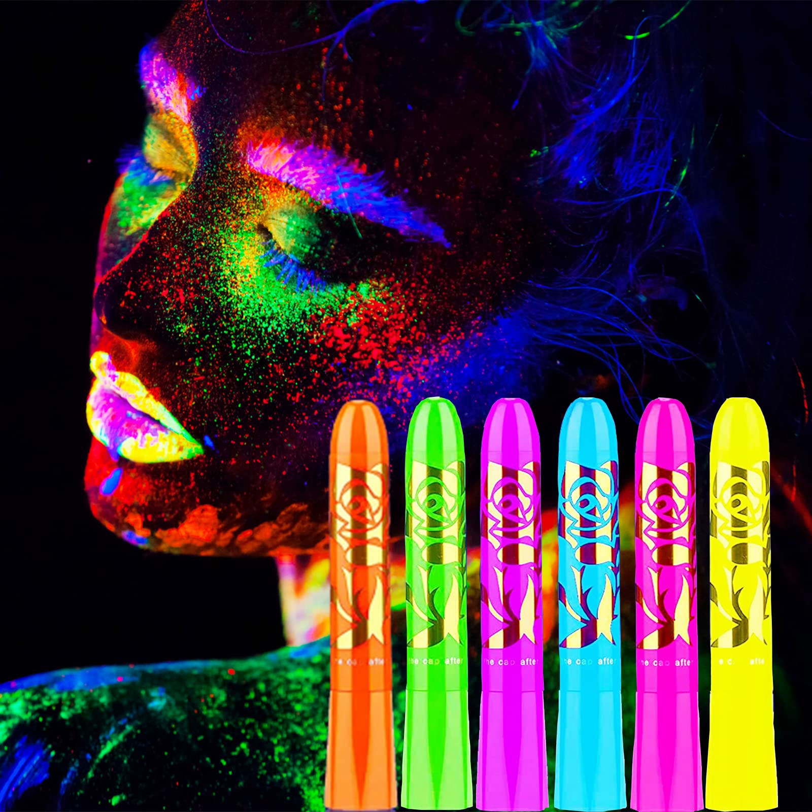 Face Paint, SayingArt Blacklight Glow Face Makeup Kit for Kids/Adult Non  Toxic 6 Sticks Neon