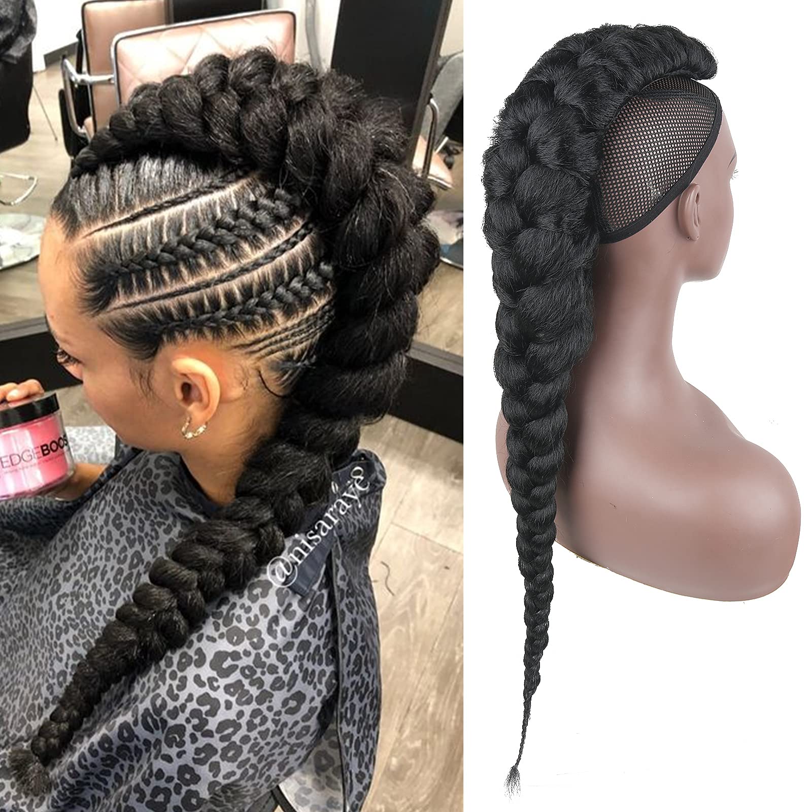 Goddess Braid Fauxhawks High Puff Braided Hair Pieces for Black Women,KRSI  Yaki Straight Braided Mohawks