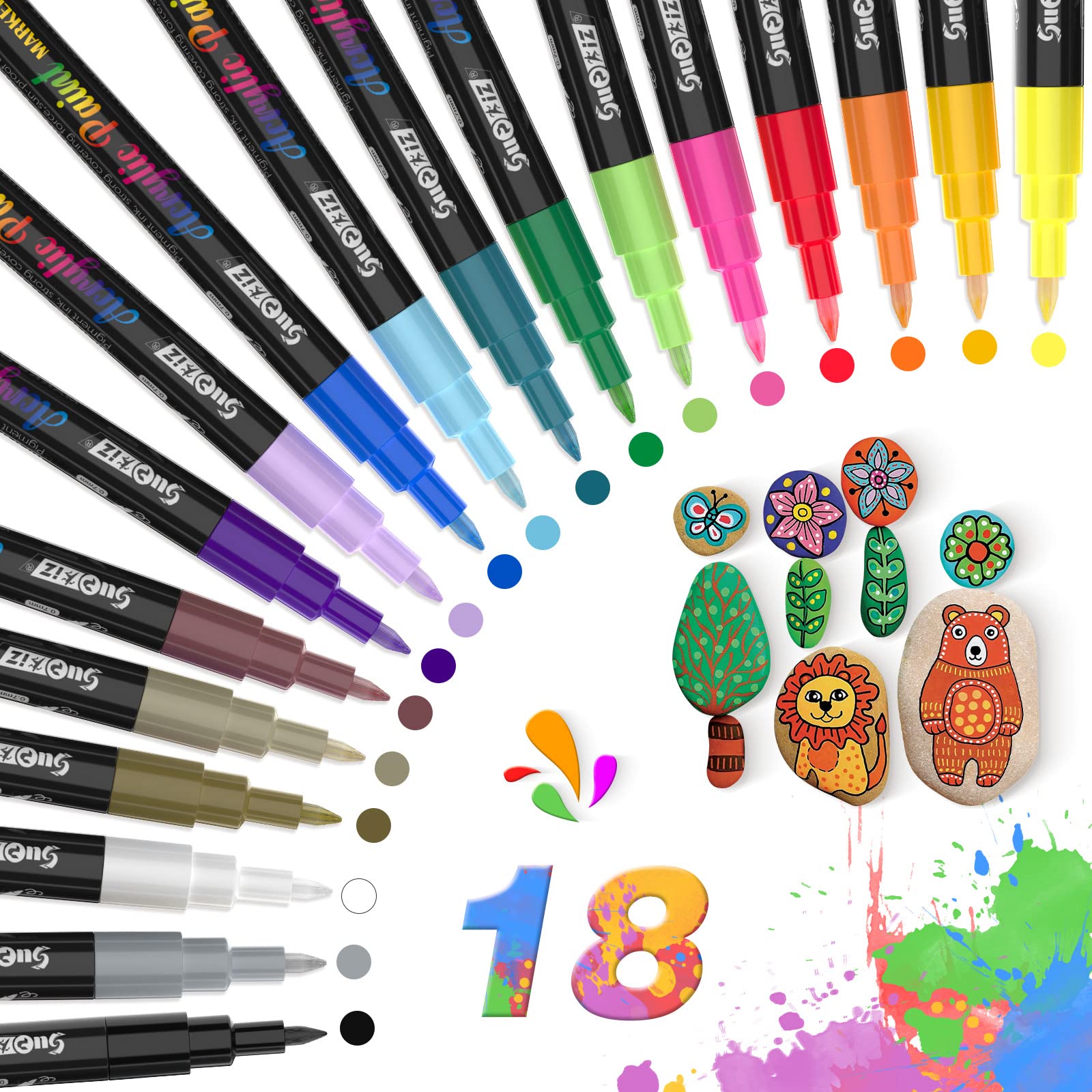 18 Colors Acrylic Paint Marker Pens for Rock Painting Fine Point