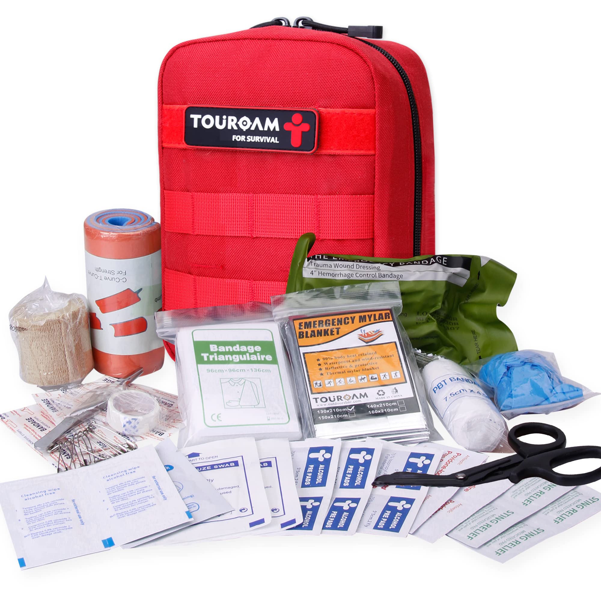 Trauma First Aid Kit - IFAK 1st Aid EDC Med Kit, Tactical Emergency  Military Molle Bag First Response Stop The Bleed Kit for Camping Boat Red