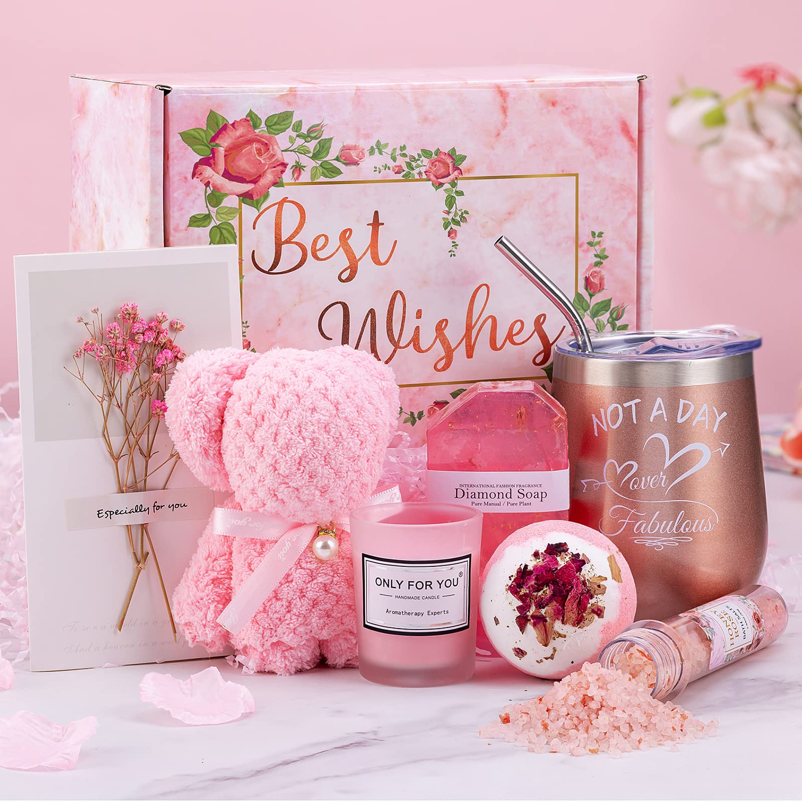 Mothers Day Gifts for Mom Birthday Gifts for Women Relaxing Spa Gift Basket  for Women Self Care Gift Set for Women Unique Pink Gift Ideas for Her  Sister Best Friend Female Aunt