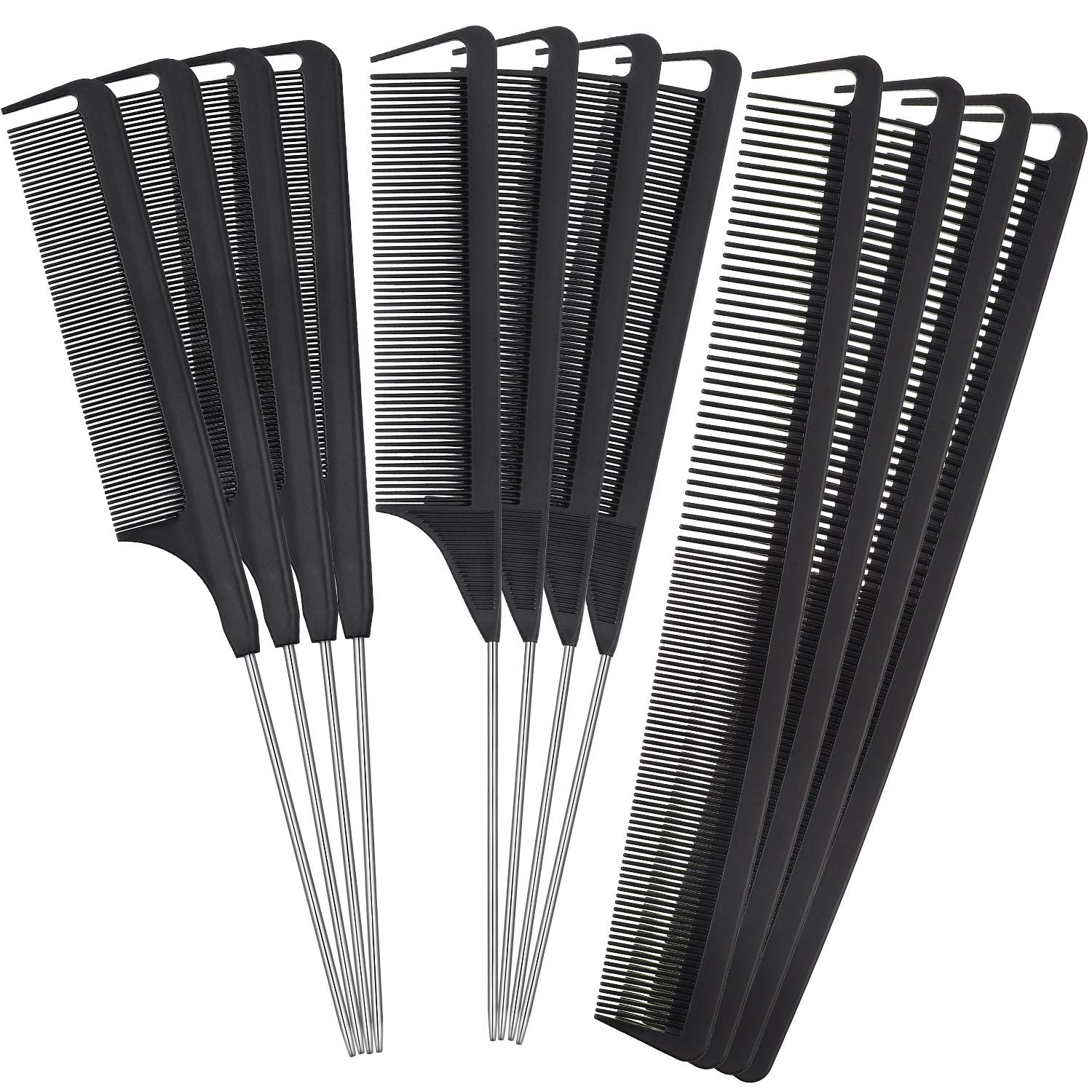 12 Pieces Parting Comb for Braids Rat Tail Comb Steel Pintail Comb Fine  Teeth Comb Heat Resistant Teasing Combs with Stainless Steel Pintail