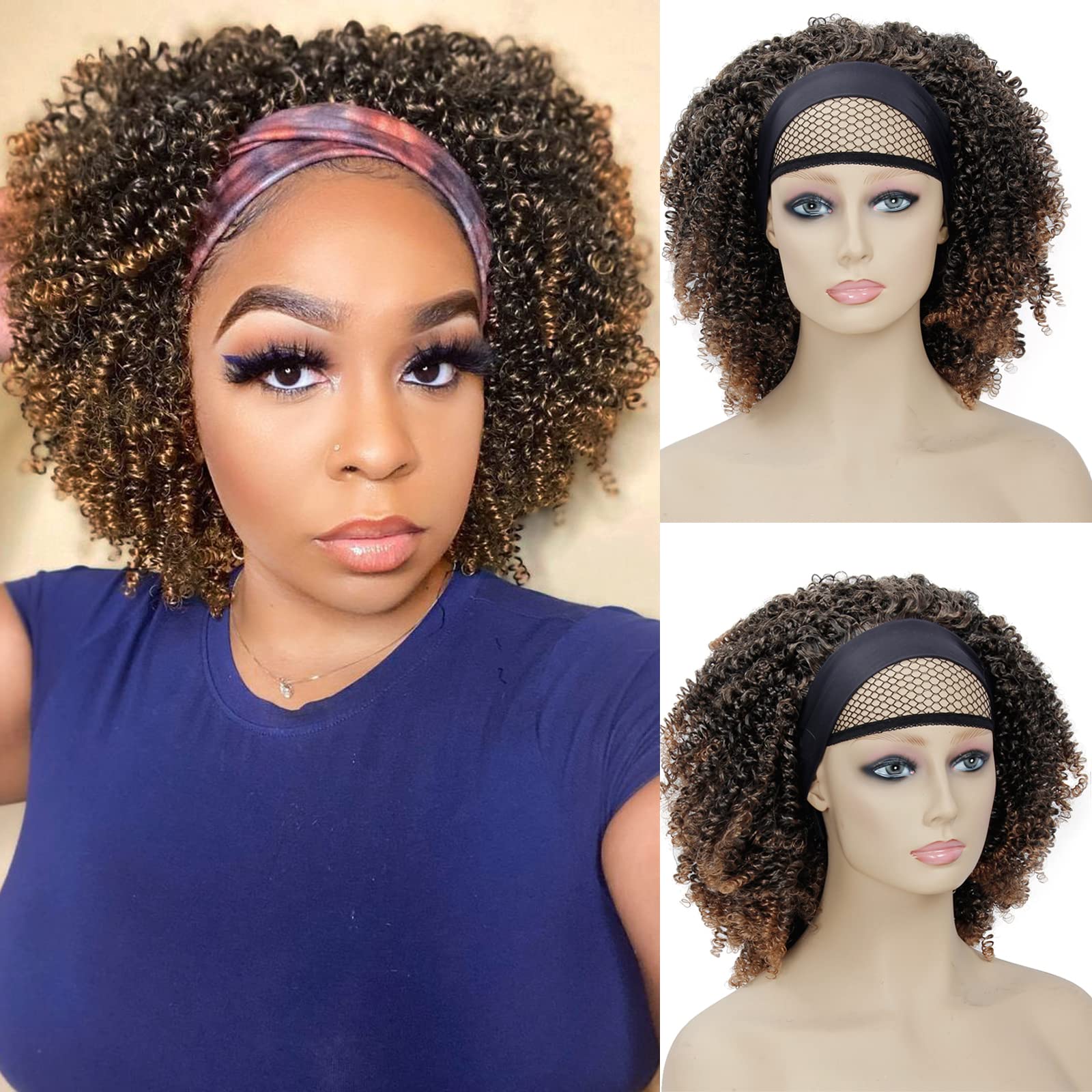 Curly Headband Wigs For Black Women Short Afro Kinky Curly Hair Wig, Synthetic Natural Looking Heat Resistant Hair Wigs for Daily Use(12inch, #1B/30) 12 Inch #1B/30 Curly Headband Wigs For Black Women Short Afro Kinky Curly Hair Wig, Synthetic Natural Looking Heat Resistant Hair Wigs for Daily Use(12inch, #1B/30) 12 Inch #1B/30