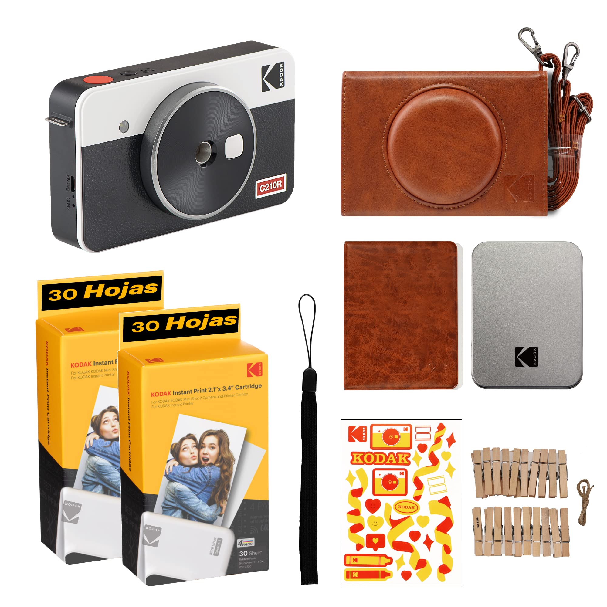  KODAK Mini Shot 3 Retro 4PASS 2-in-1 Instant Digital Camera  and Photo Printer (3x3 inches) + 68 Sheets Cartridge Bundle, Yellow :  Electronics