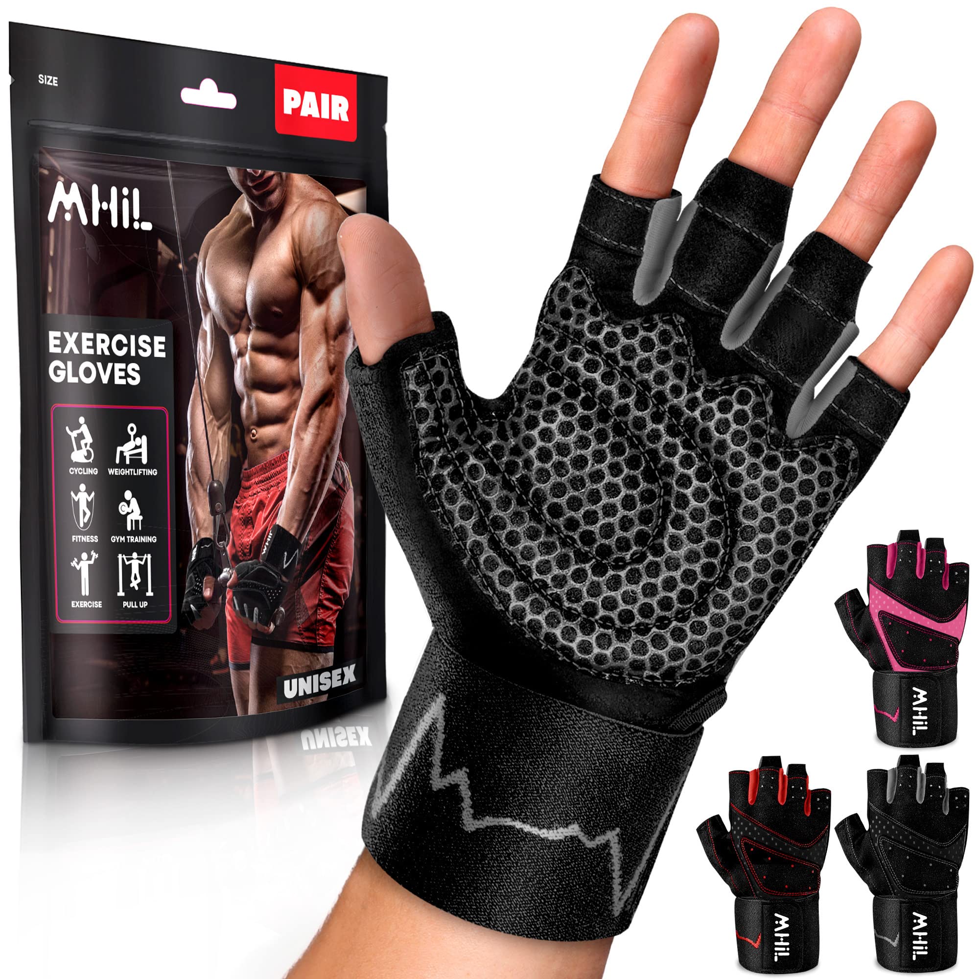 MhIL Workout Gloves for Mens & Womens - Weight Lifting Gloves, Gym Gloves  for Men - Exercise Gloves, Training Gloves with Wrist Wraps Support for  Weightlifting, Work Out, Pull up- Full Palm