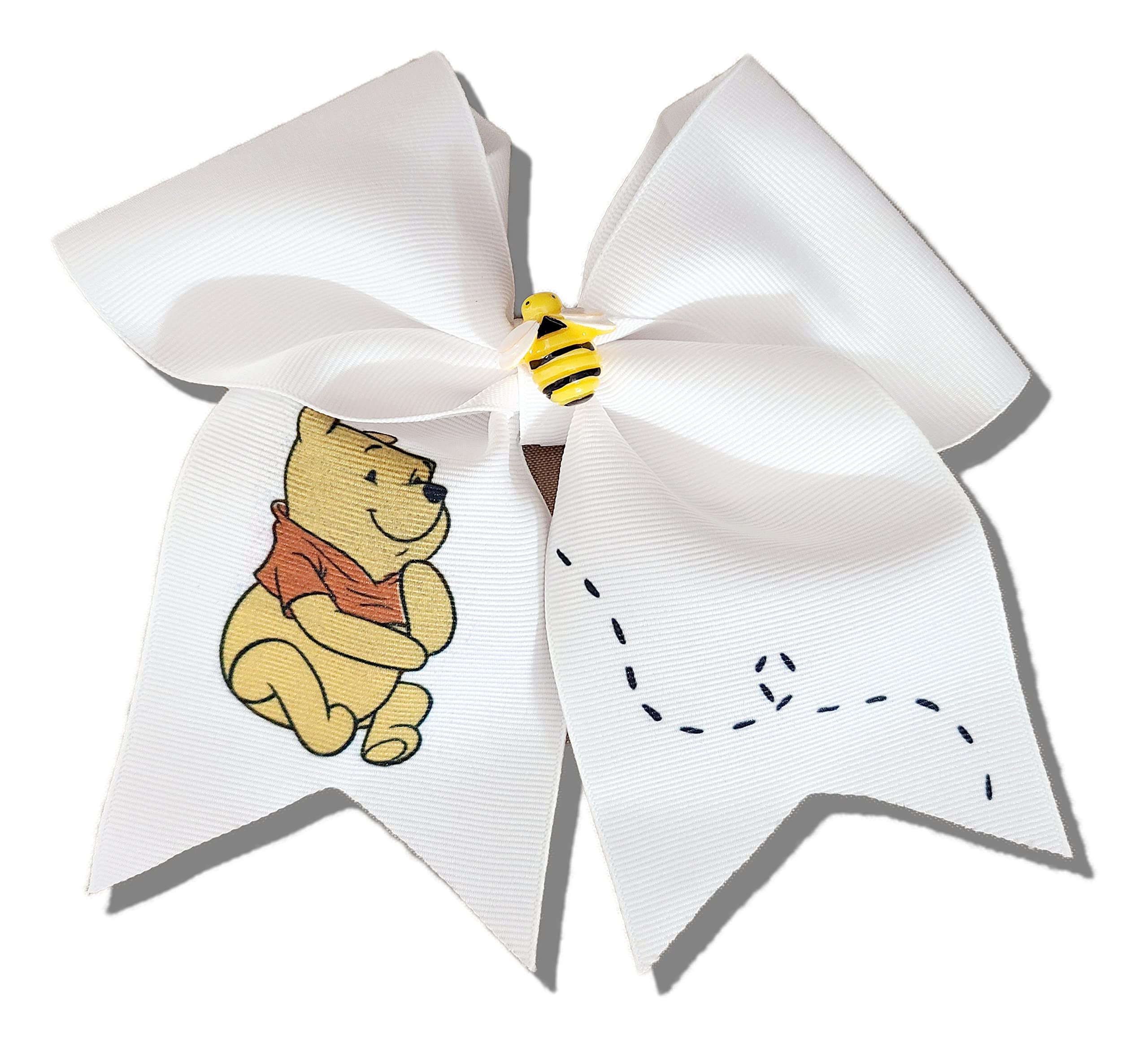 Cheer Bows White Winnie the Pooh with bumble bee center Hair Bow