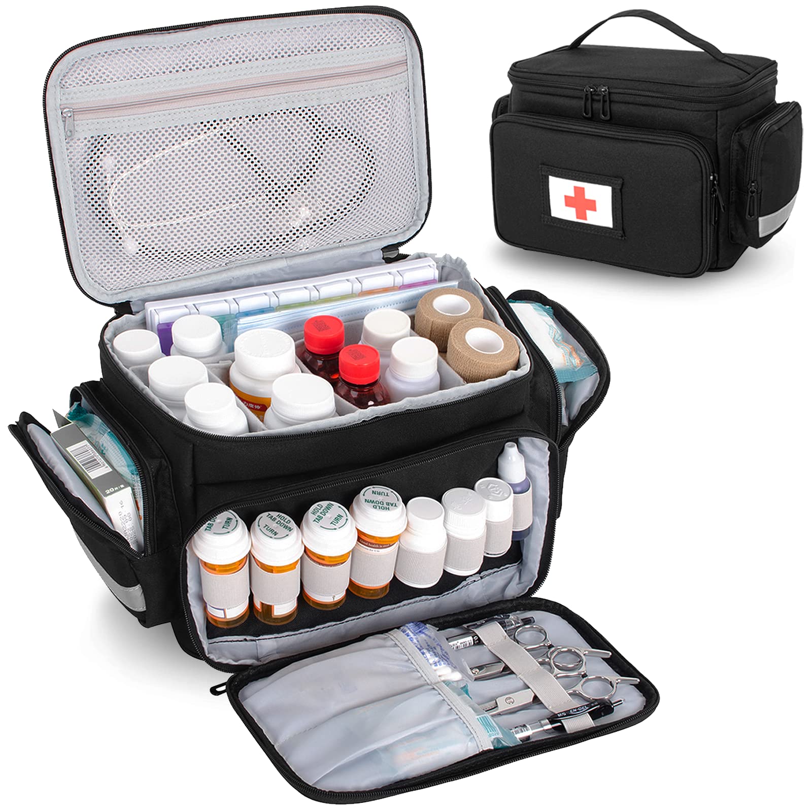 Jaffzora Medicine Organizer Storage Bag Empty Home Health Nurse Bag Pill  Bottle Organizer Box Medication First Aid Travel Bag for Nurses Black