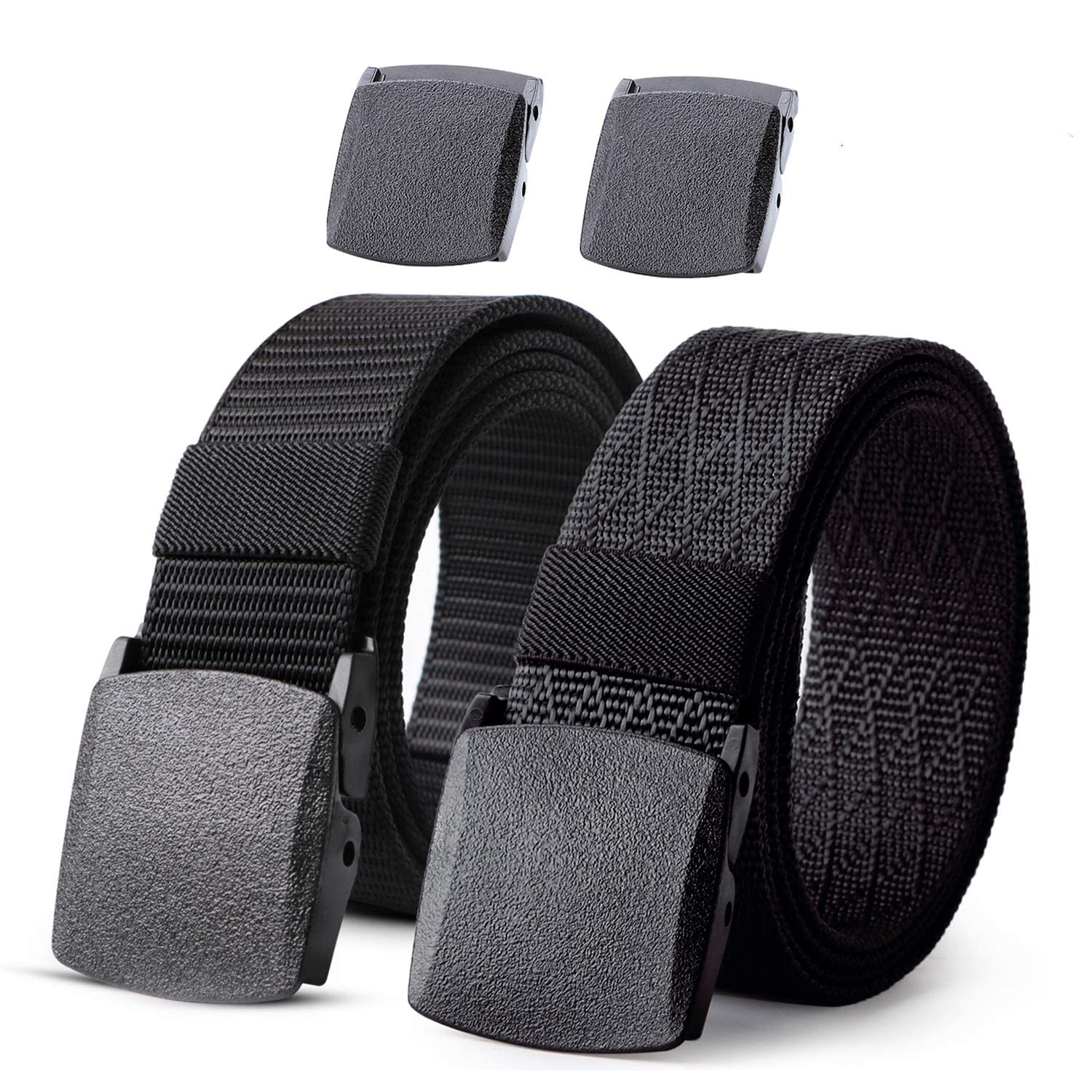 JASGOOD Nylon Military Tactical Men Belt 2 Pack Webbing Canvas Outdoor Web  Belt with Plastic Buckle gift for Men Fits Pant Up To 35 C-black+black